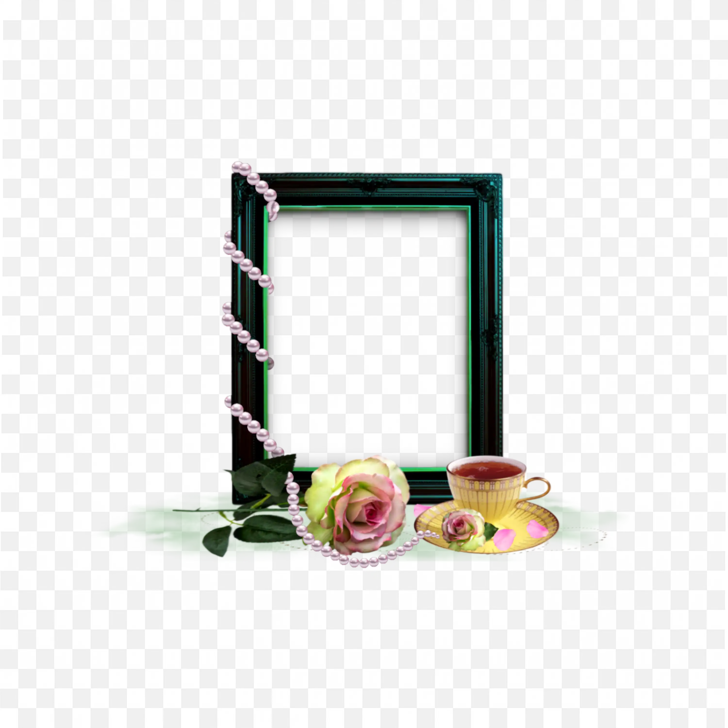 Striped Black Frame with Flower and Fabric Decor Png