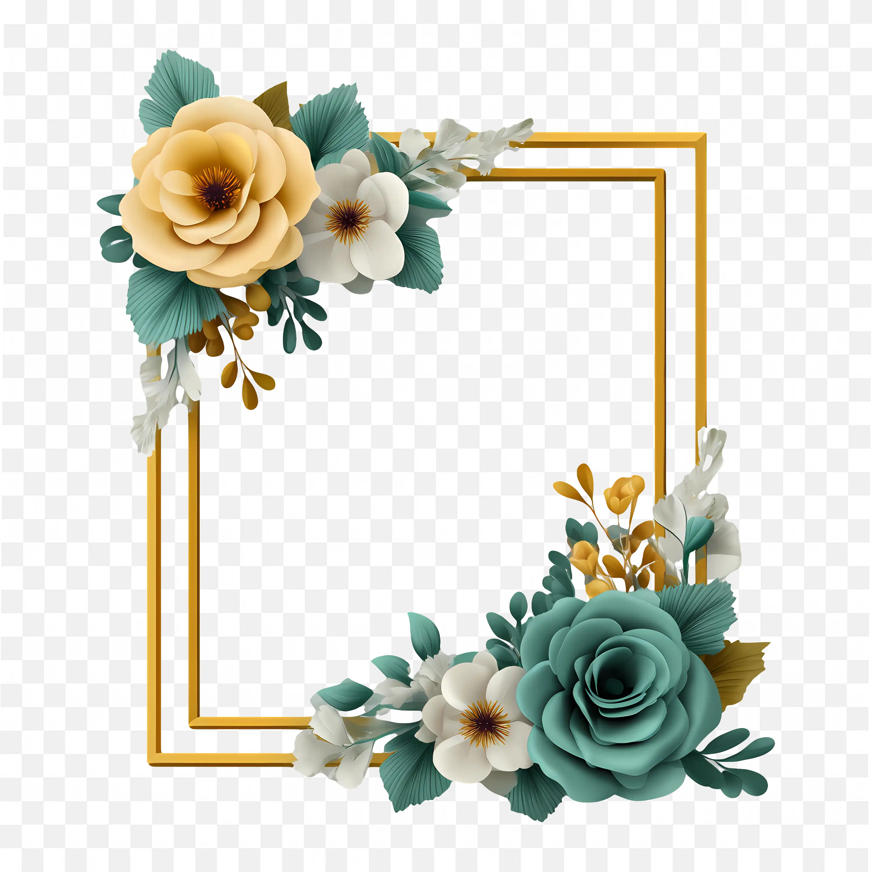 Teal and Yellow Floral Corner Border Elegant Frame Design