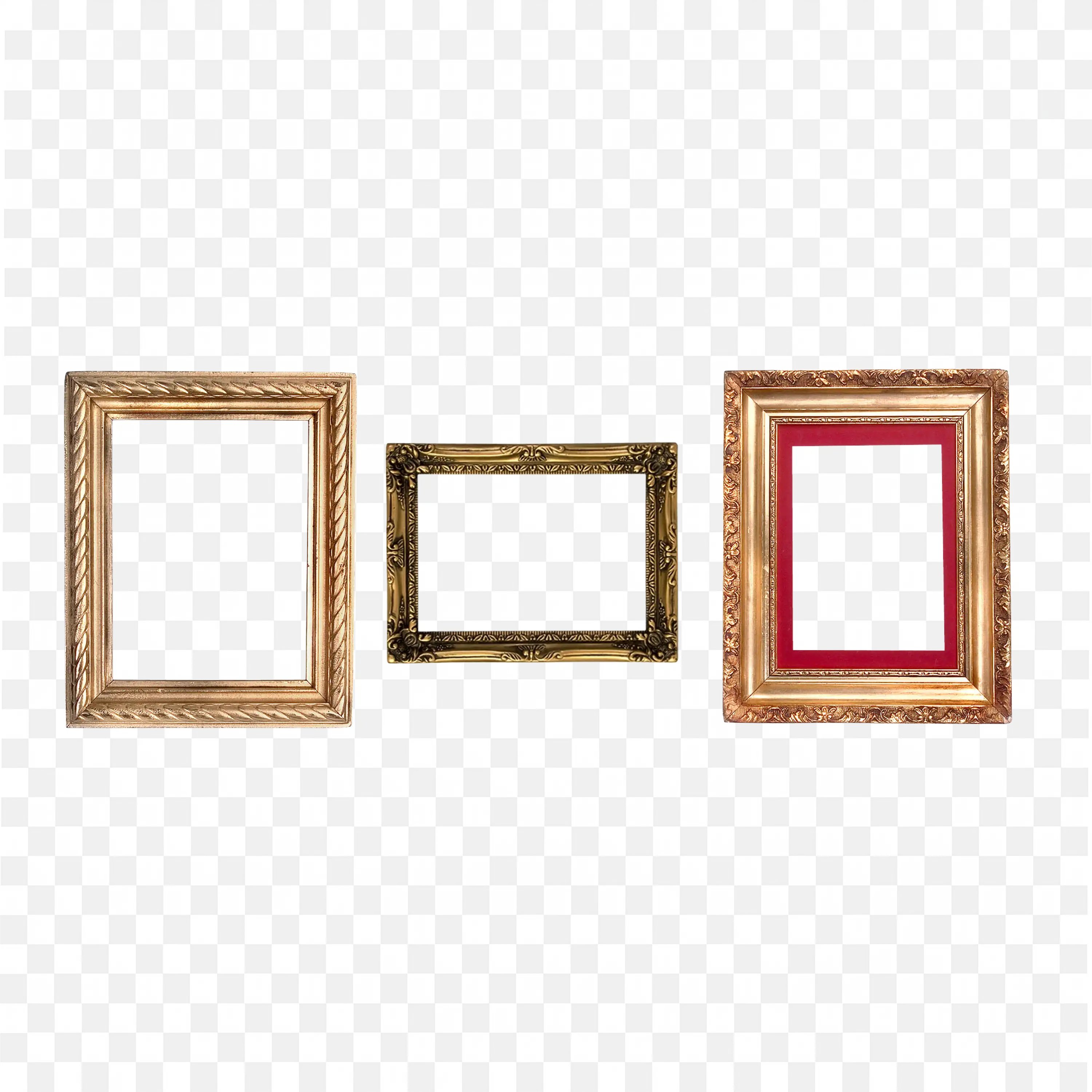 Three Mixed Vintage Frames in Gold and Pink Tone Png