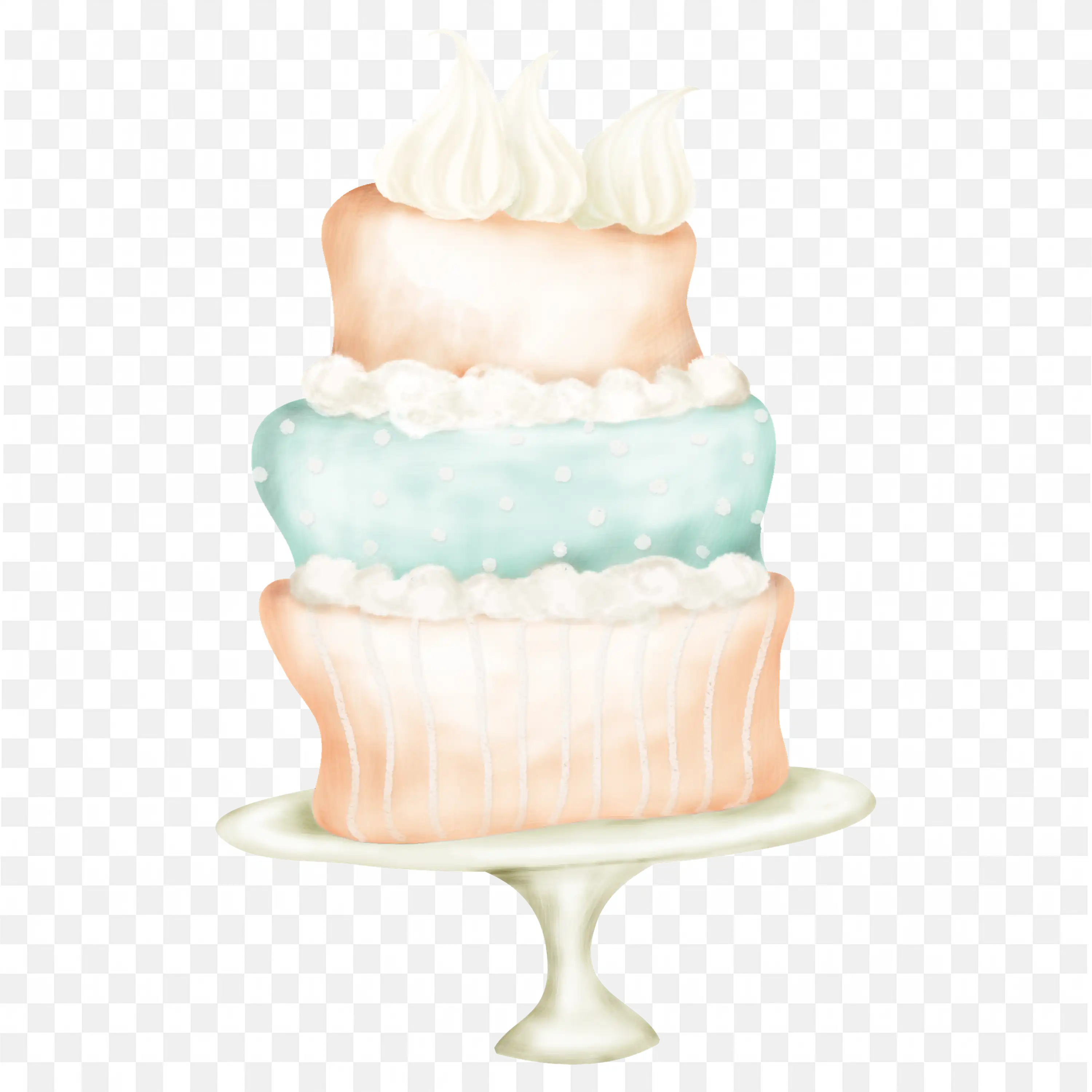 Three Tier Pastel Cake with Blue Icing on White Cake Stand