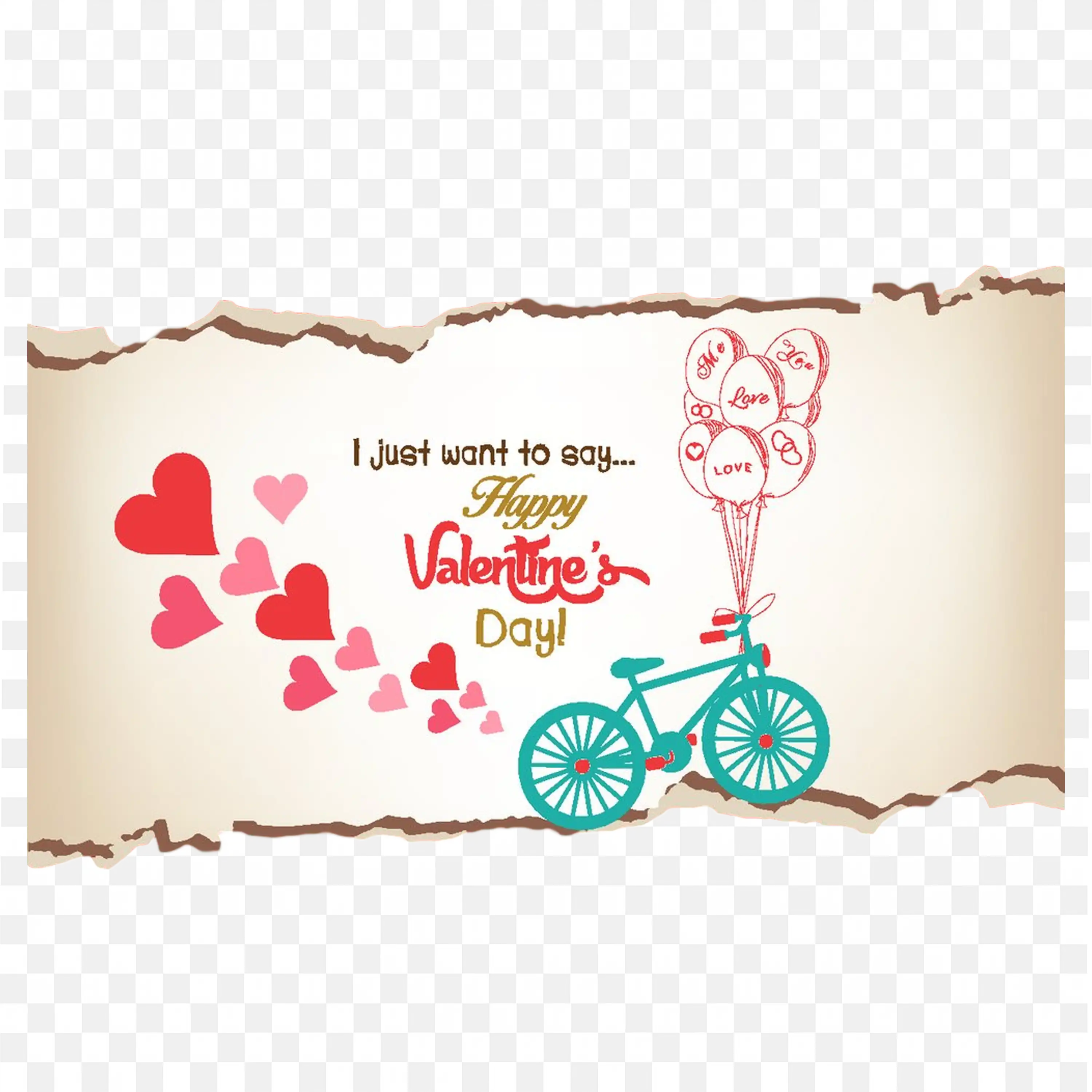Torn Paper Love Letter Background with Hearts and Bike Png