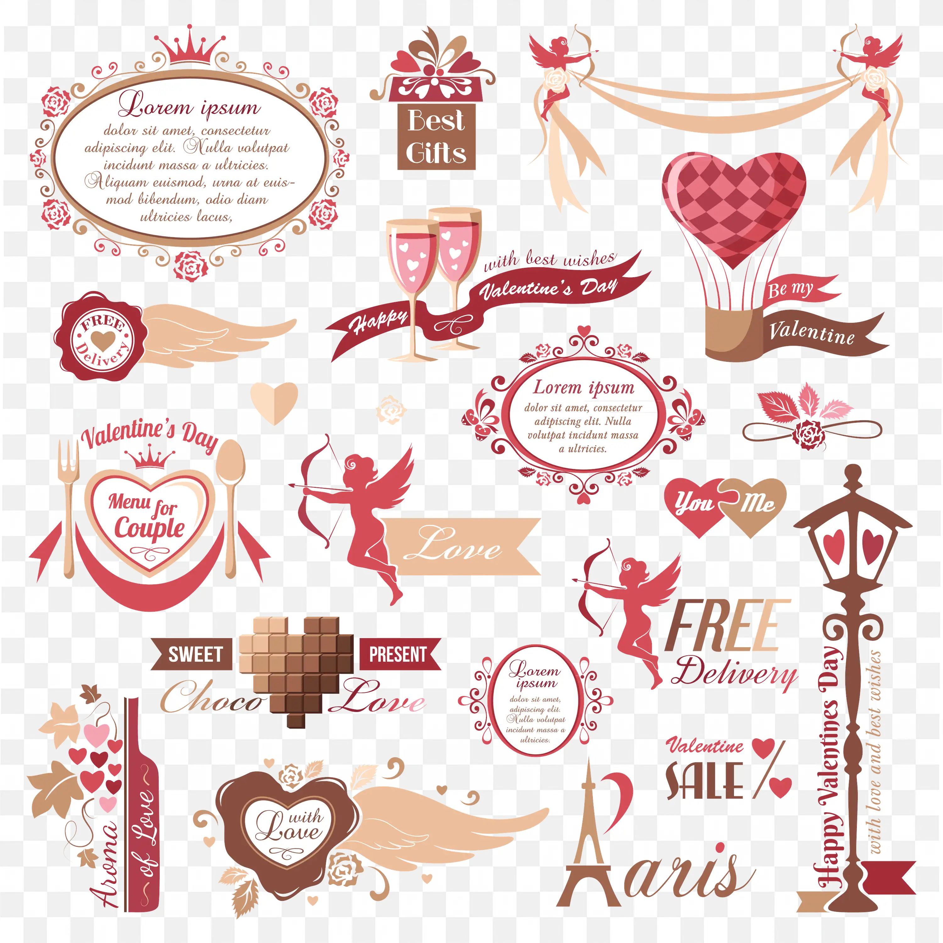 Valentines Day Love Elements Red Icons Collage Frame Png