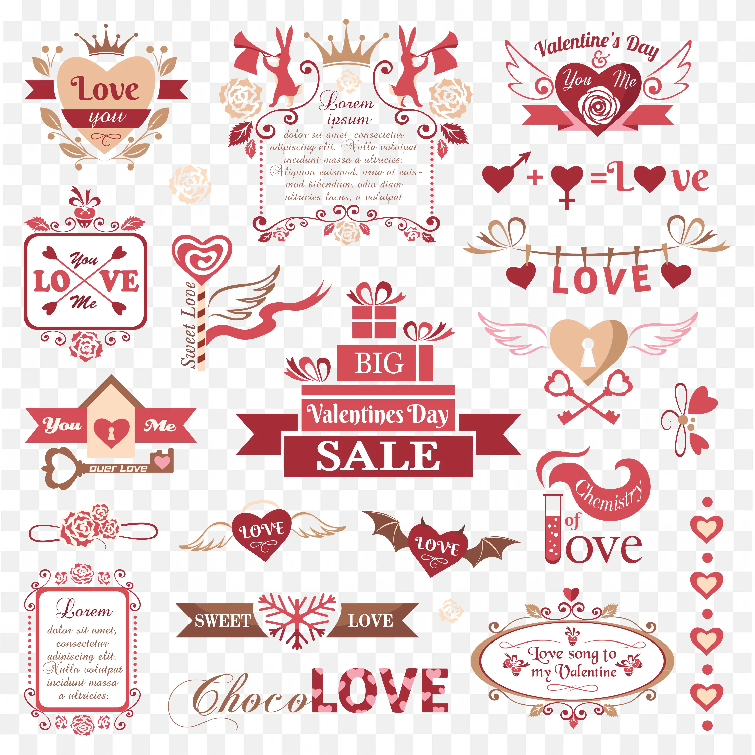 Valentines Day Love Icons Doodle Red Theme Border Png
