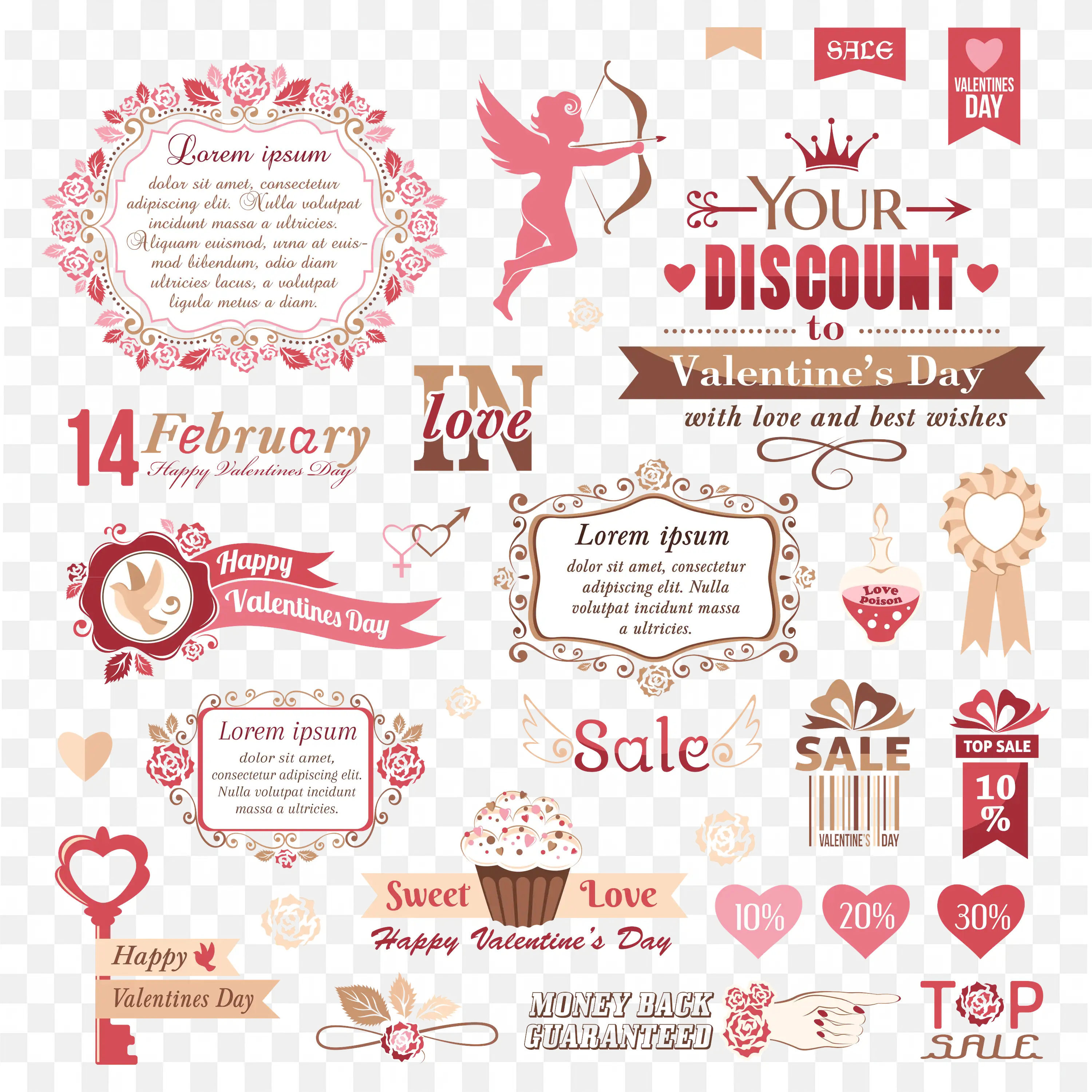Valentines Day Love Icons Doodles Decorative Frame Png