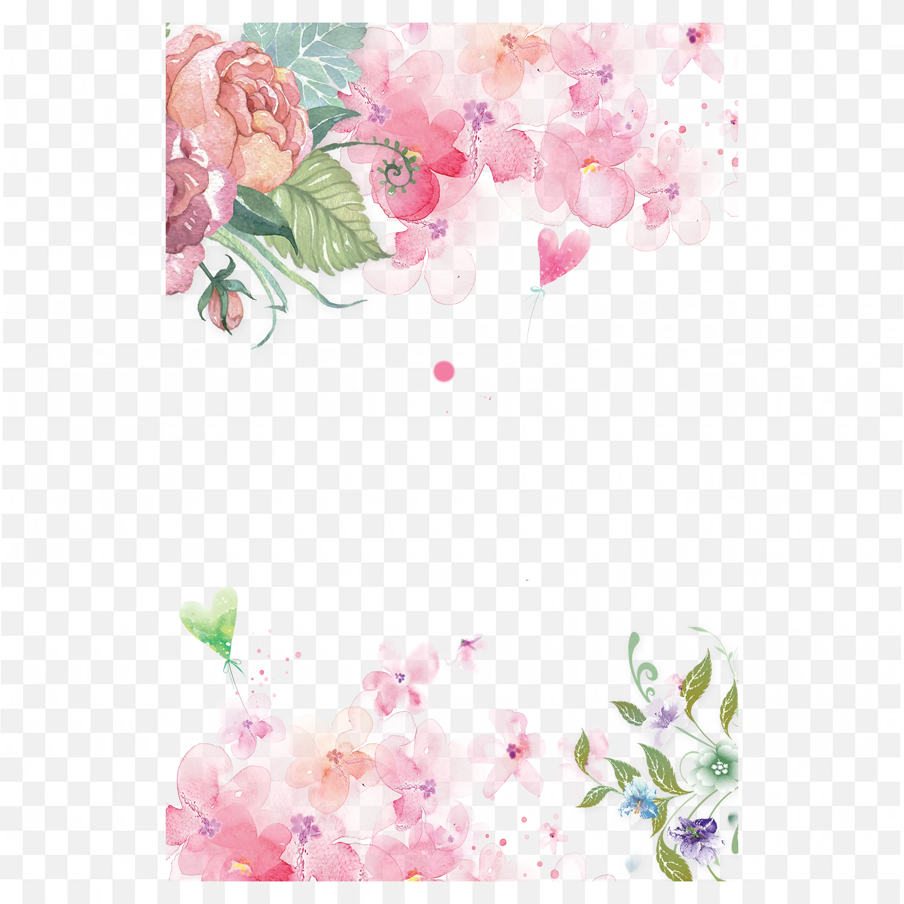 Vertical Baby Pink Floral Frame with White Background
