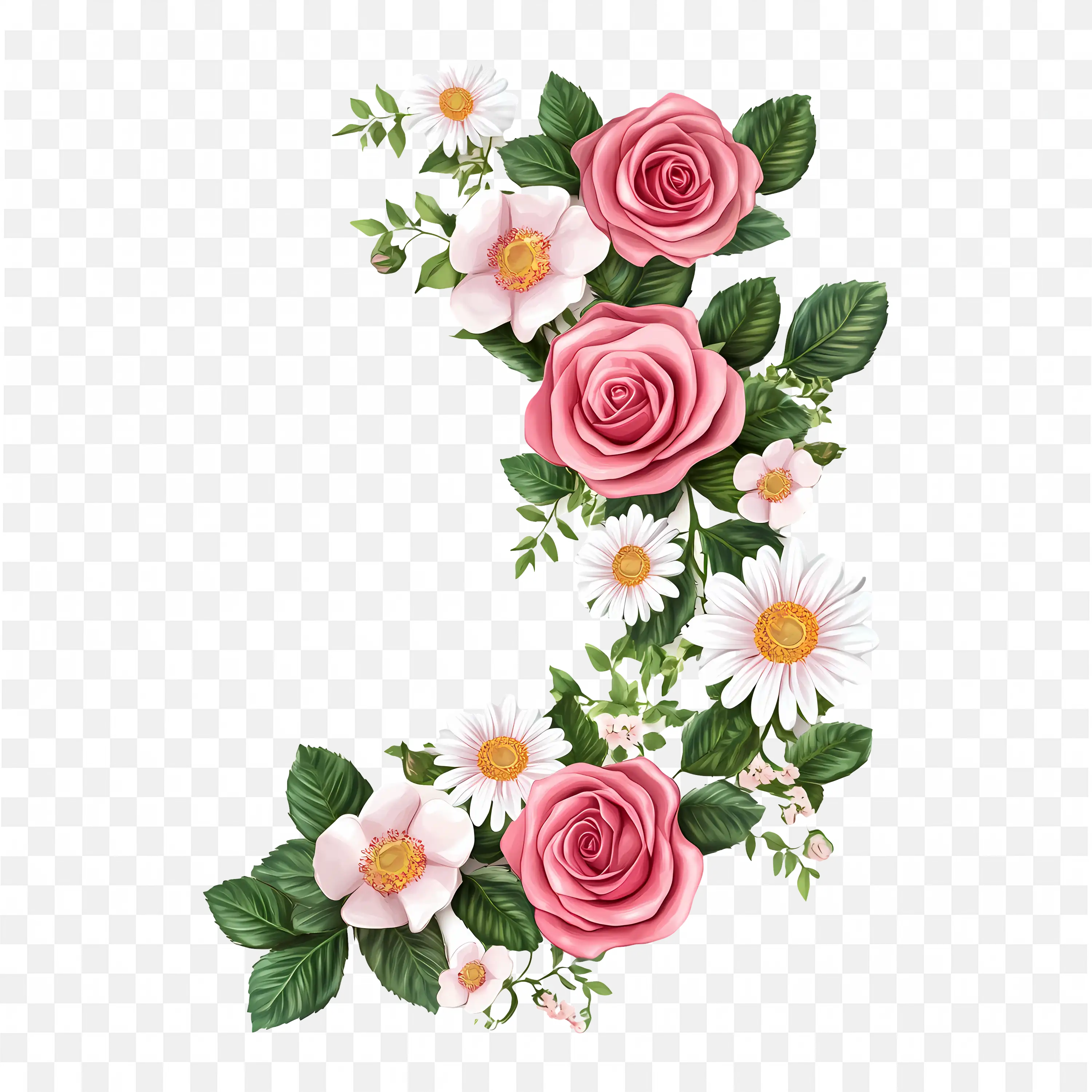 Vertical Pink Rose Flowers Border Elegant Frame Png