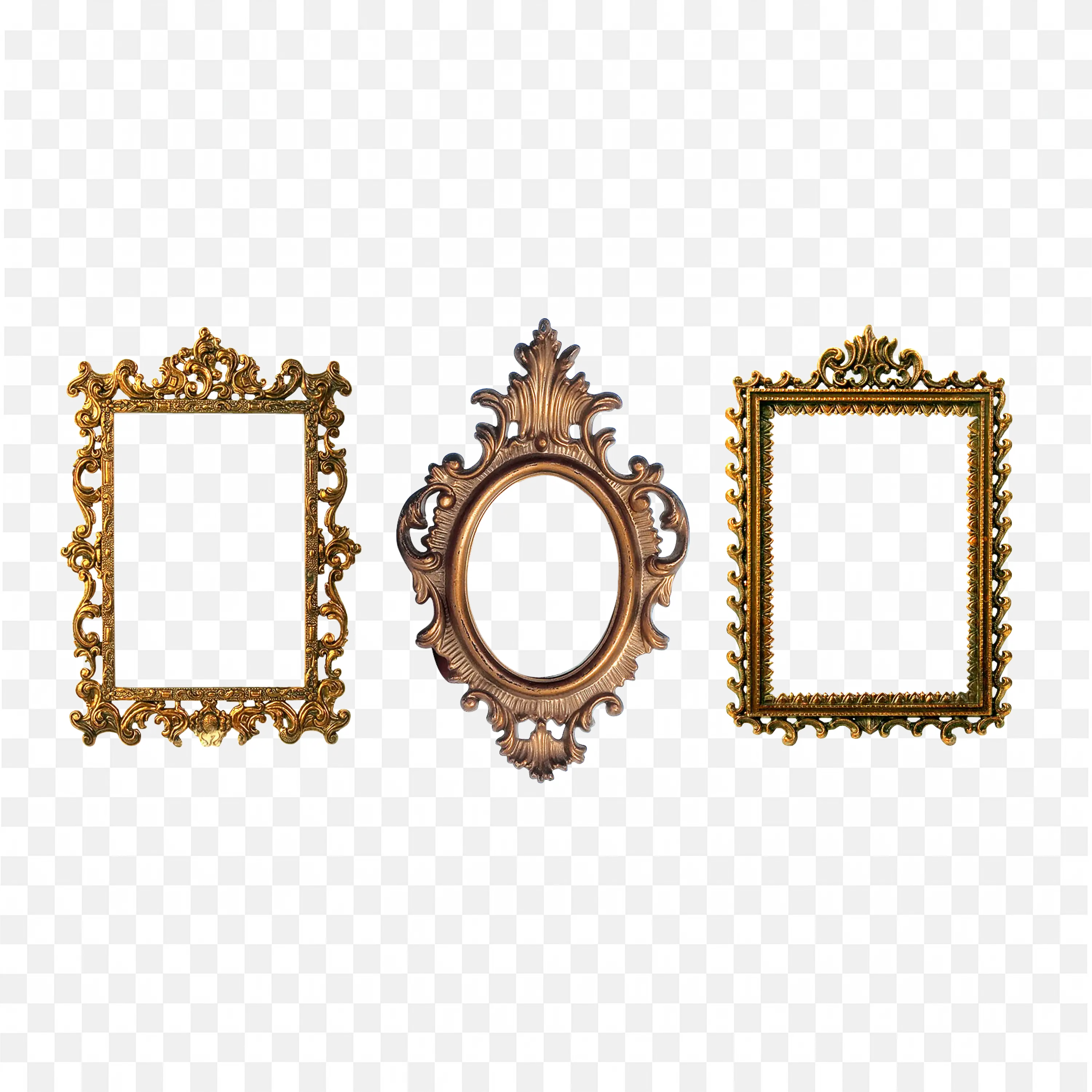 Vintage Hanging Mini Frames Set in Golden Ornate Style