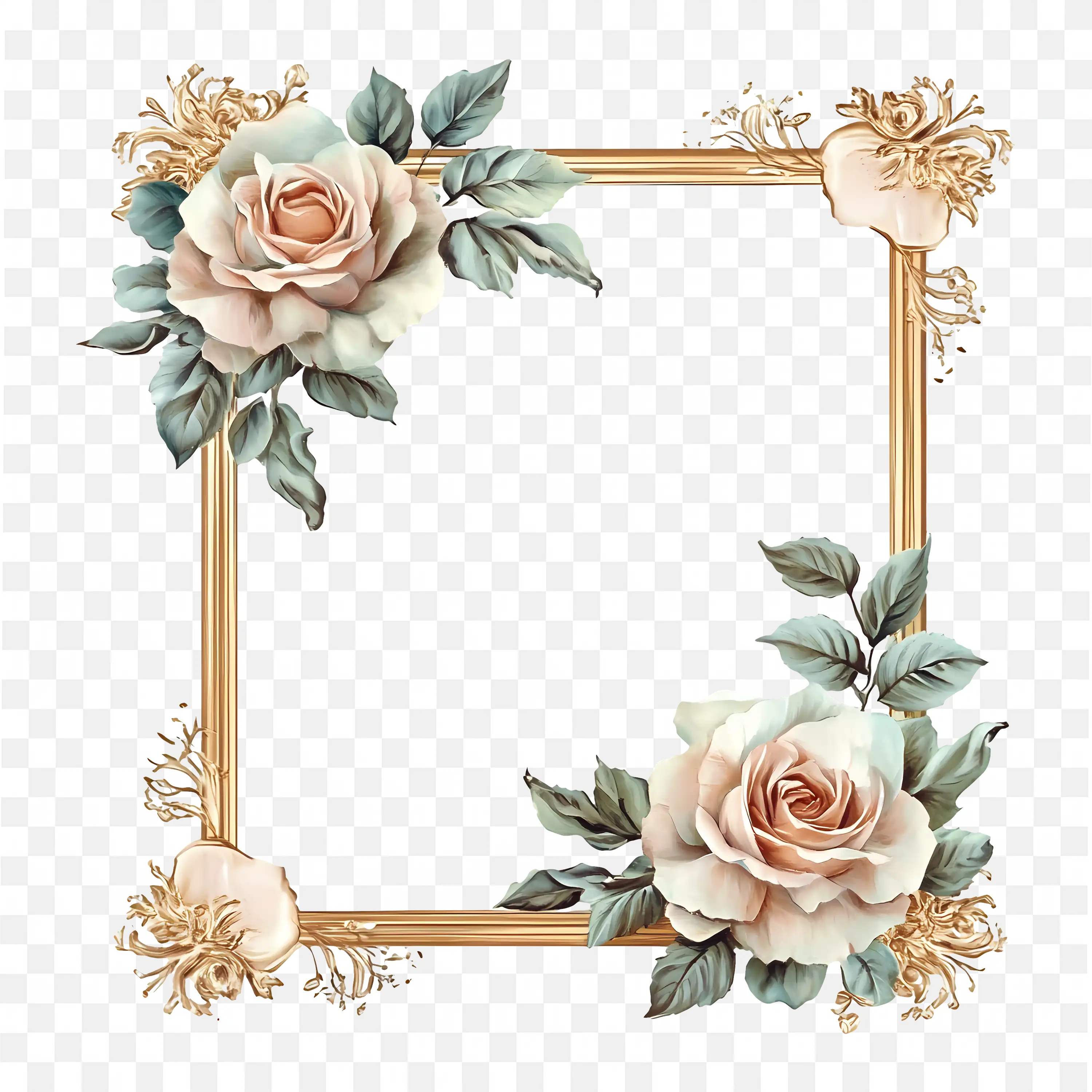 Vintage Rose Frame with Rustic Wooden Corner Frame Png