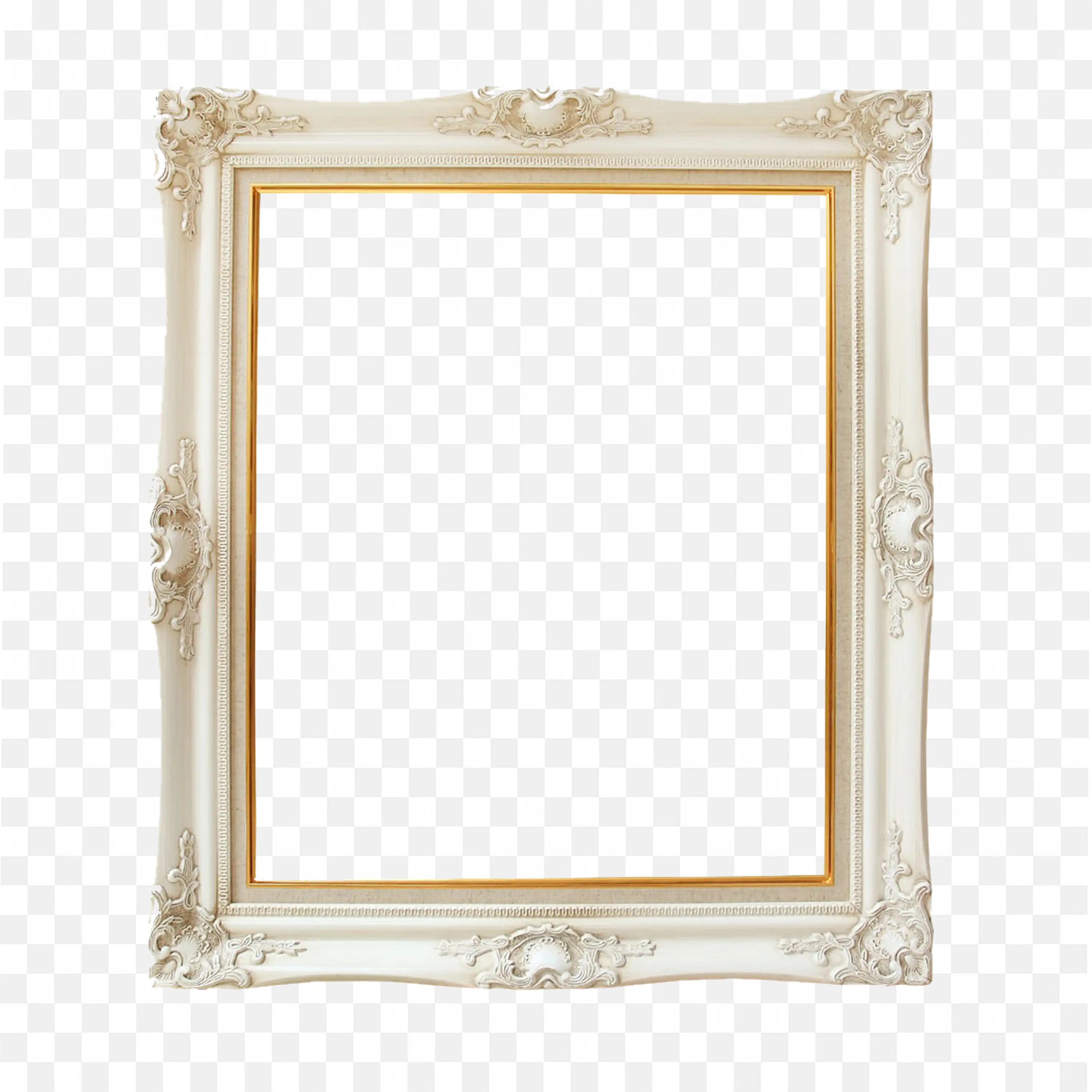 Vintage White Wooden Rectangular Photo Frame Border Png