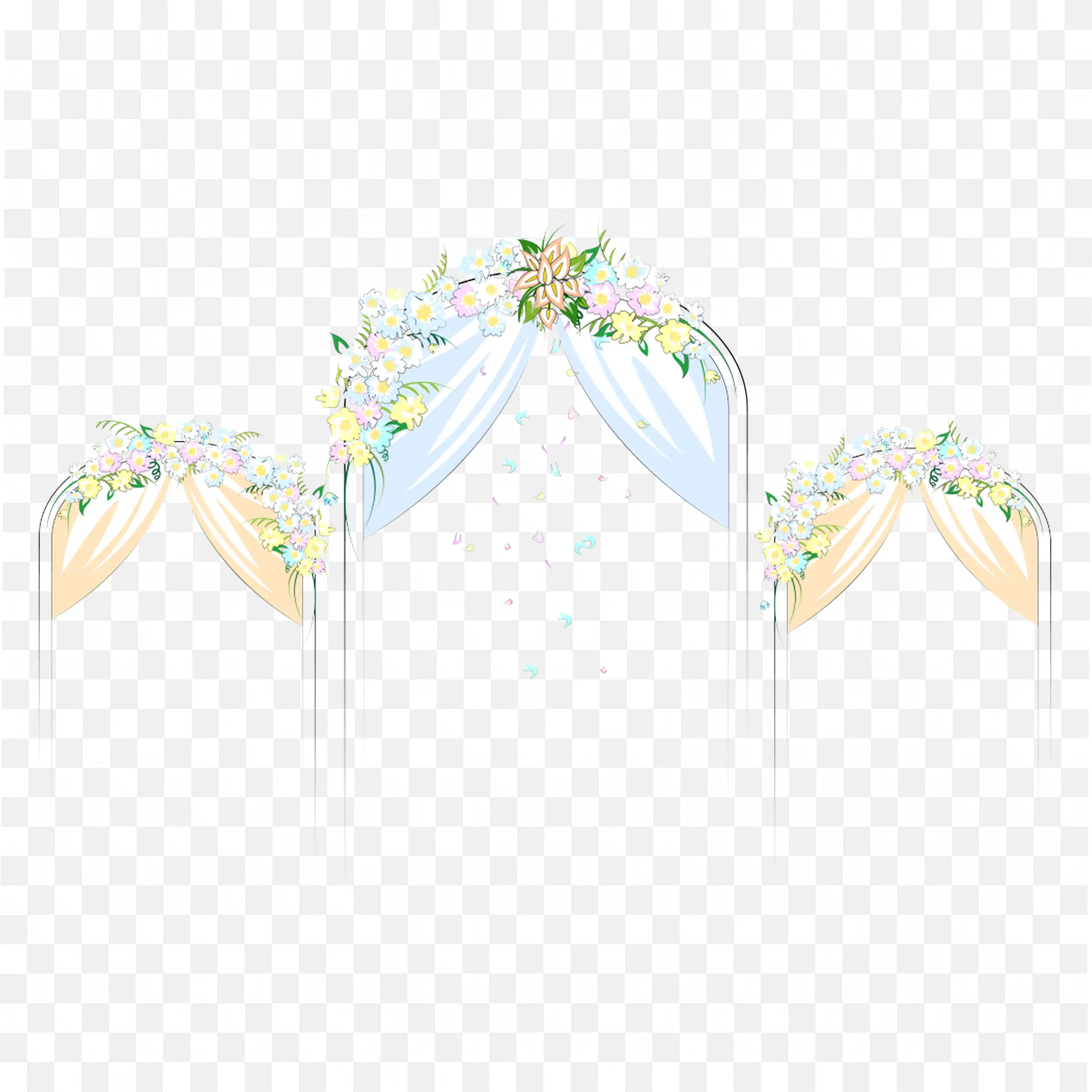 White Curtain Frame with Blue Floral Drop Elements