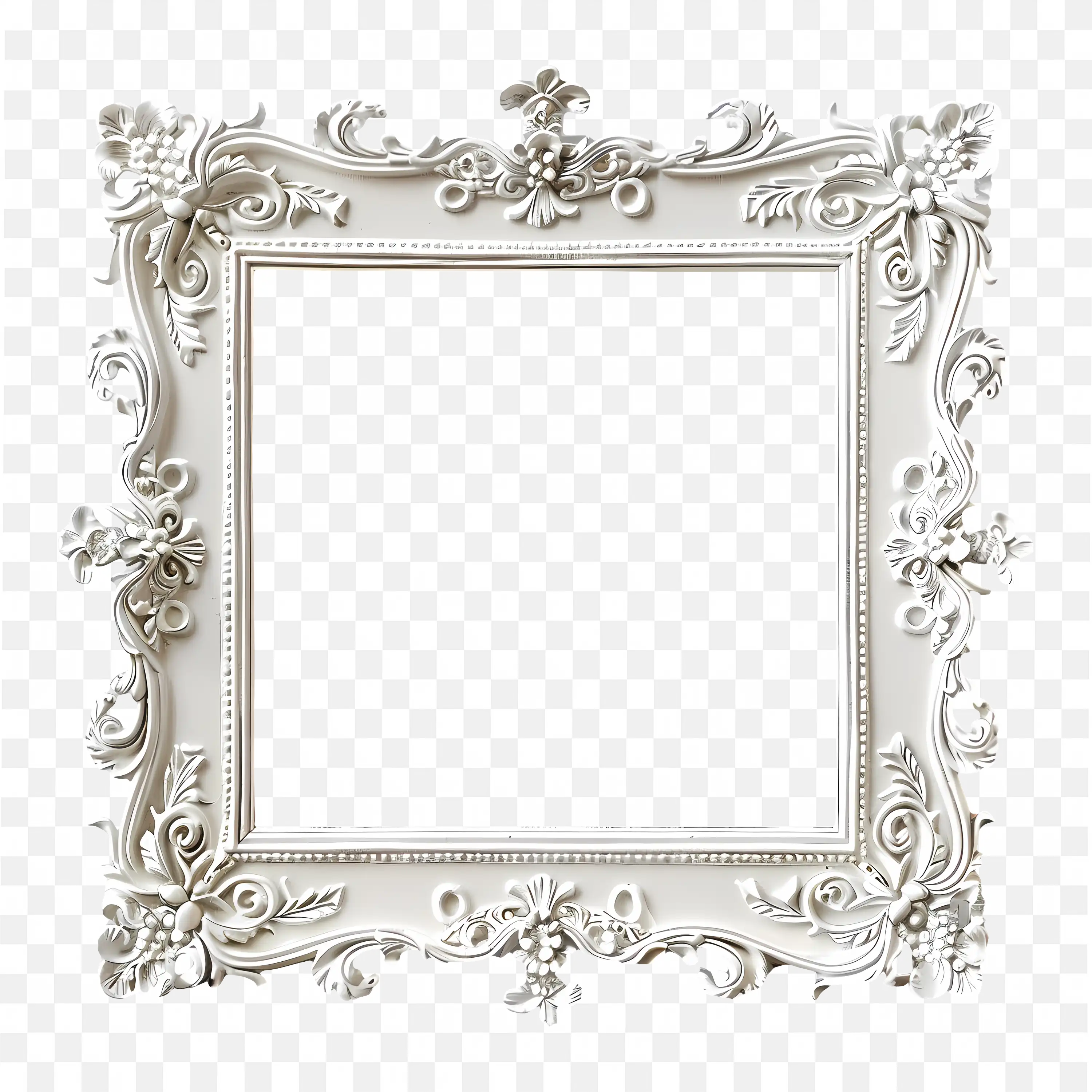 White Vintage Ornate Frame with Intricate Floral Edging