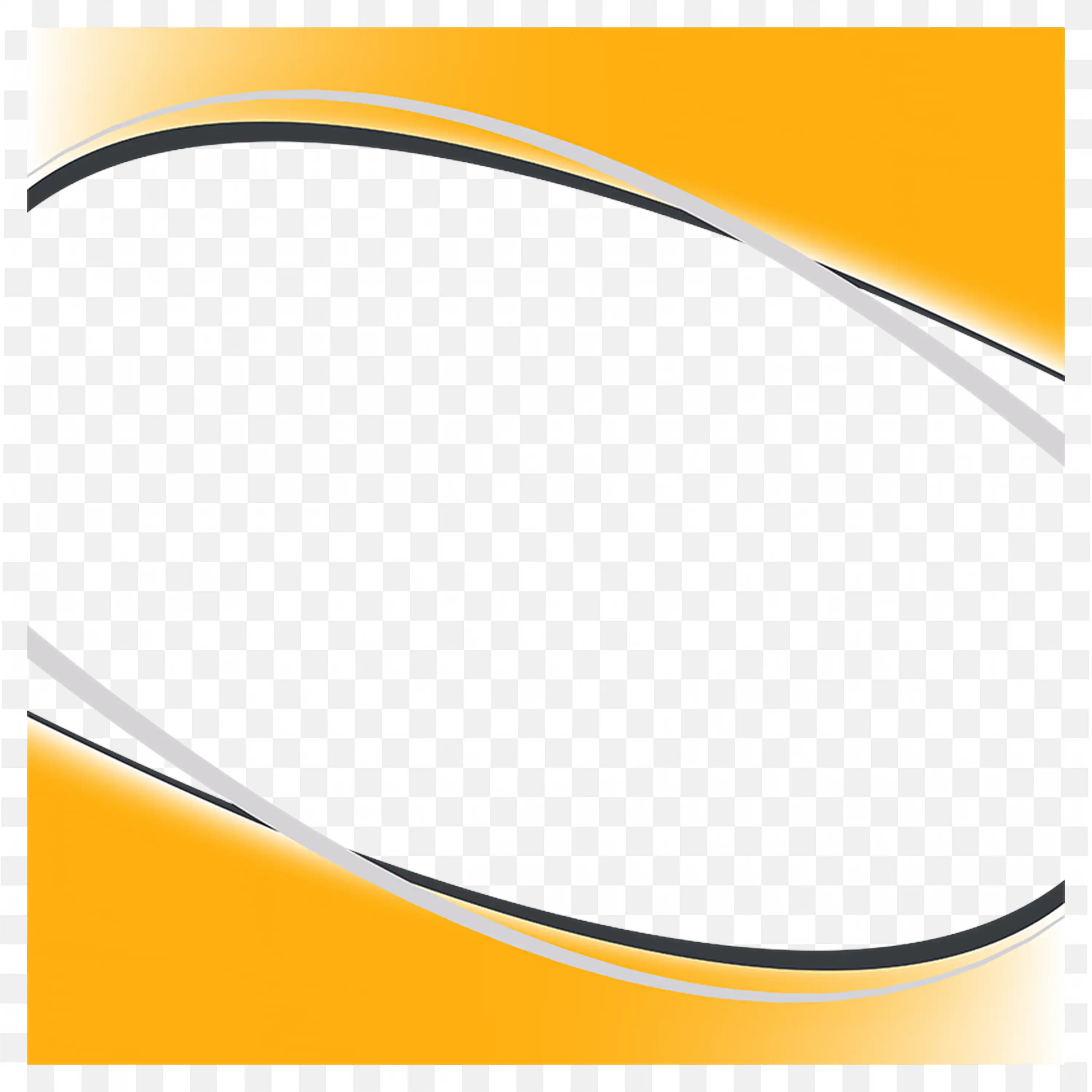 White and Yellow Metallic Border Elegant Wave Frame Png