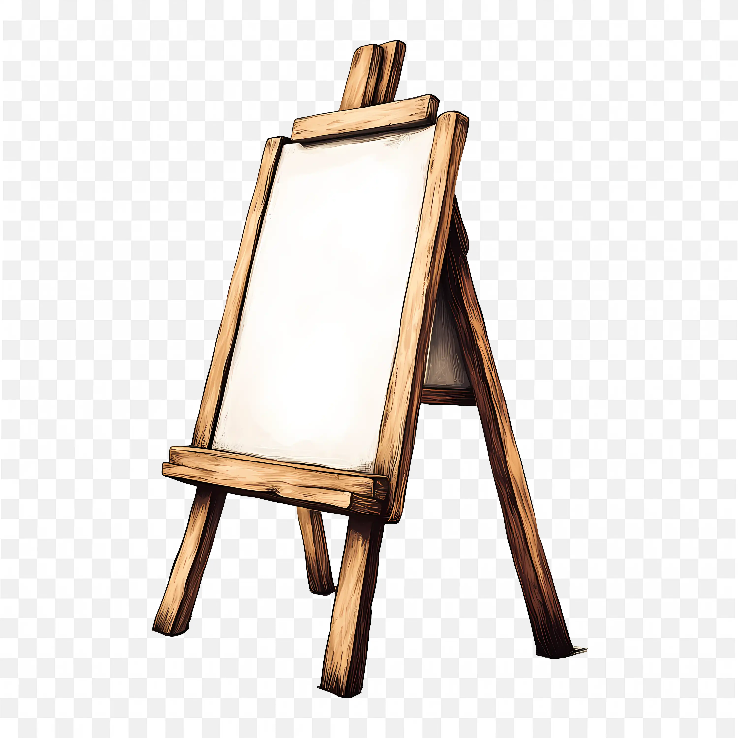 Wooden Easel with Blank Canvas Art Display Frame Png