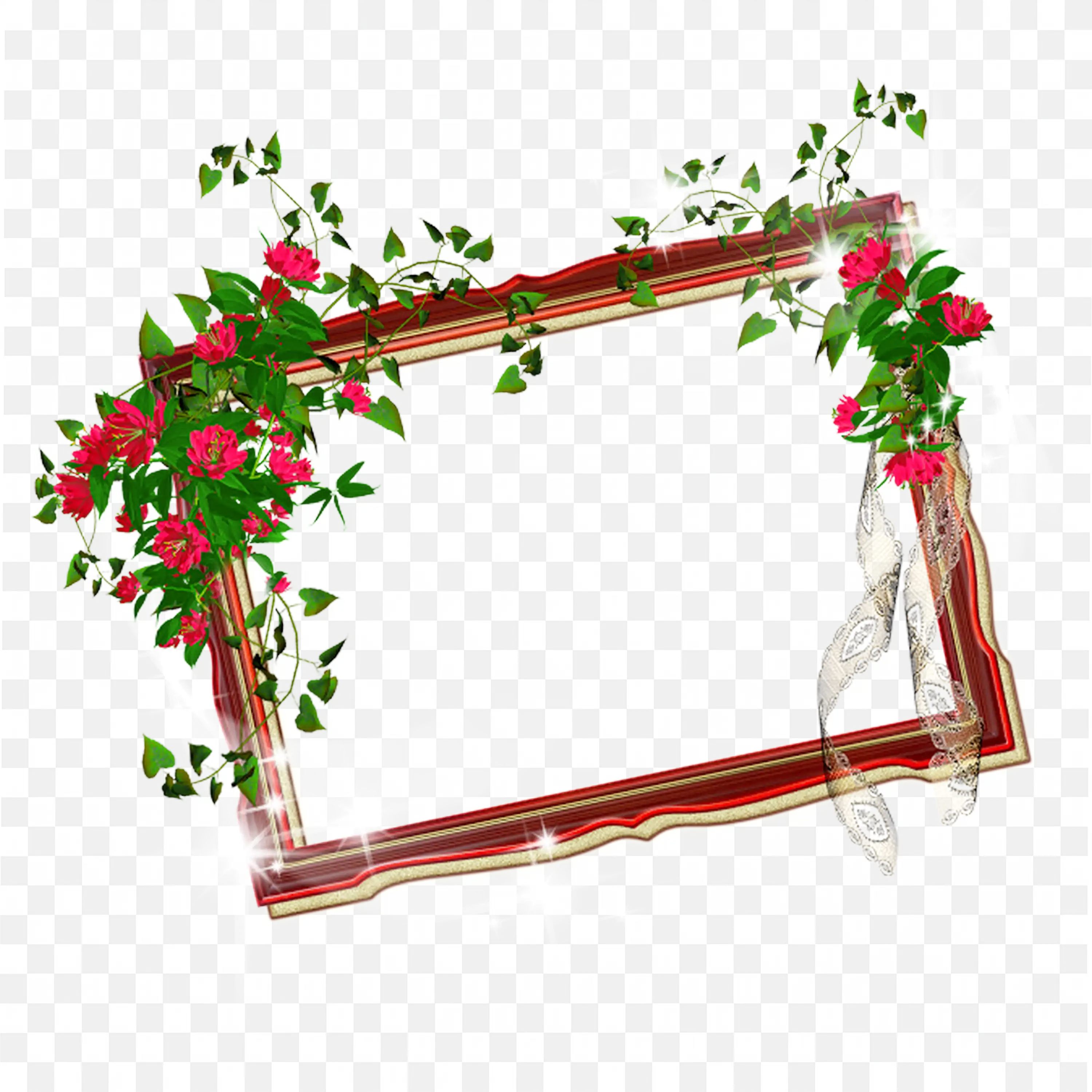 Wooden Frame with Green Leaves and Red Berries Top