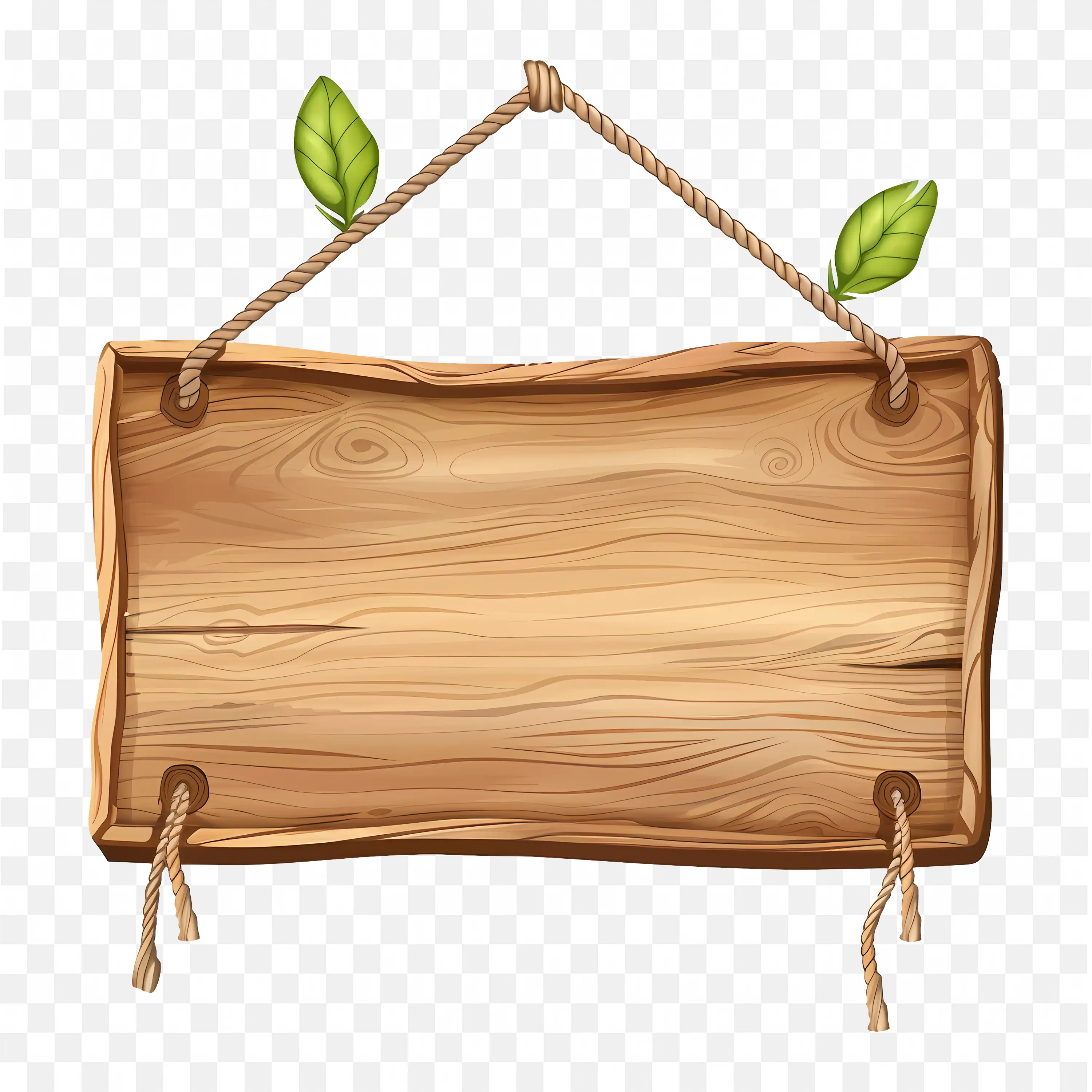 Wooden Hanging Sign Frame with Green Leaf Decoration Png