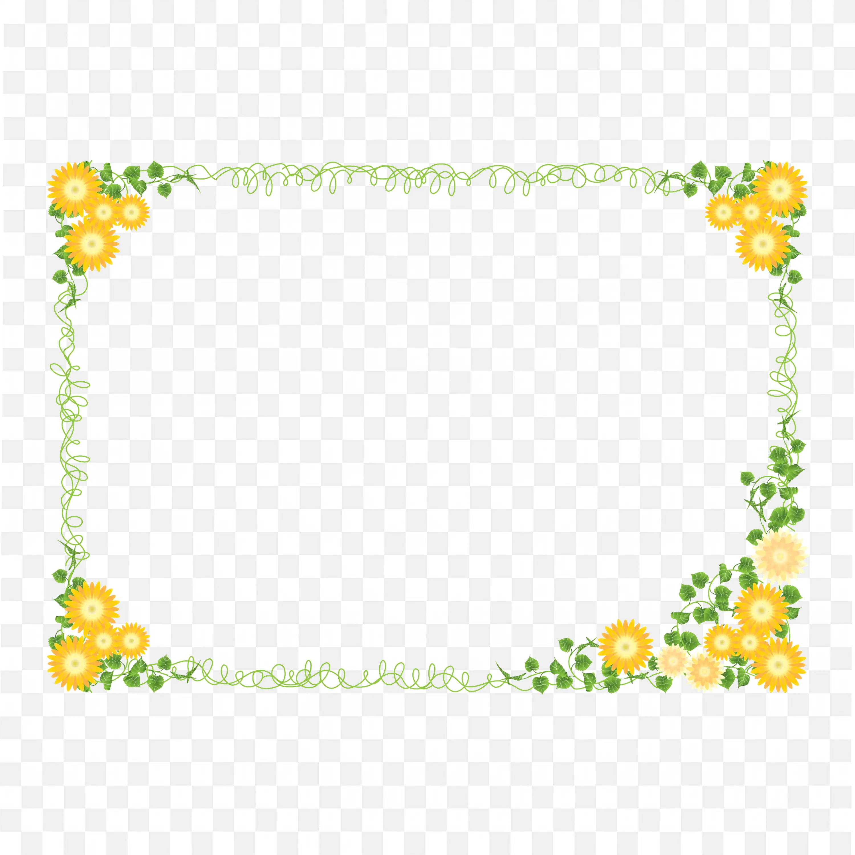 Yellow Flower Border Frame with Soft Green Leaves Png