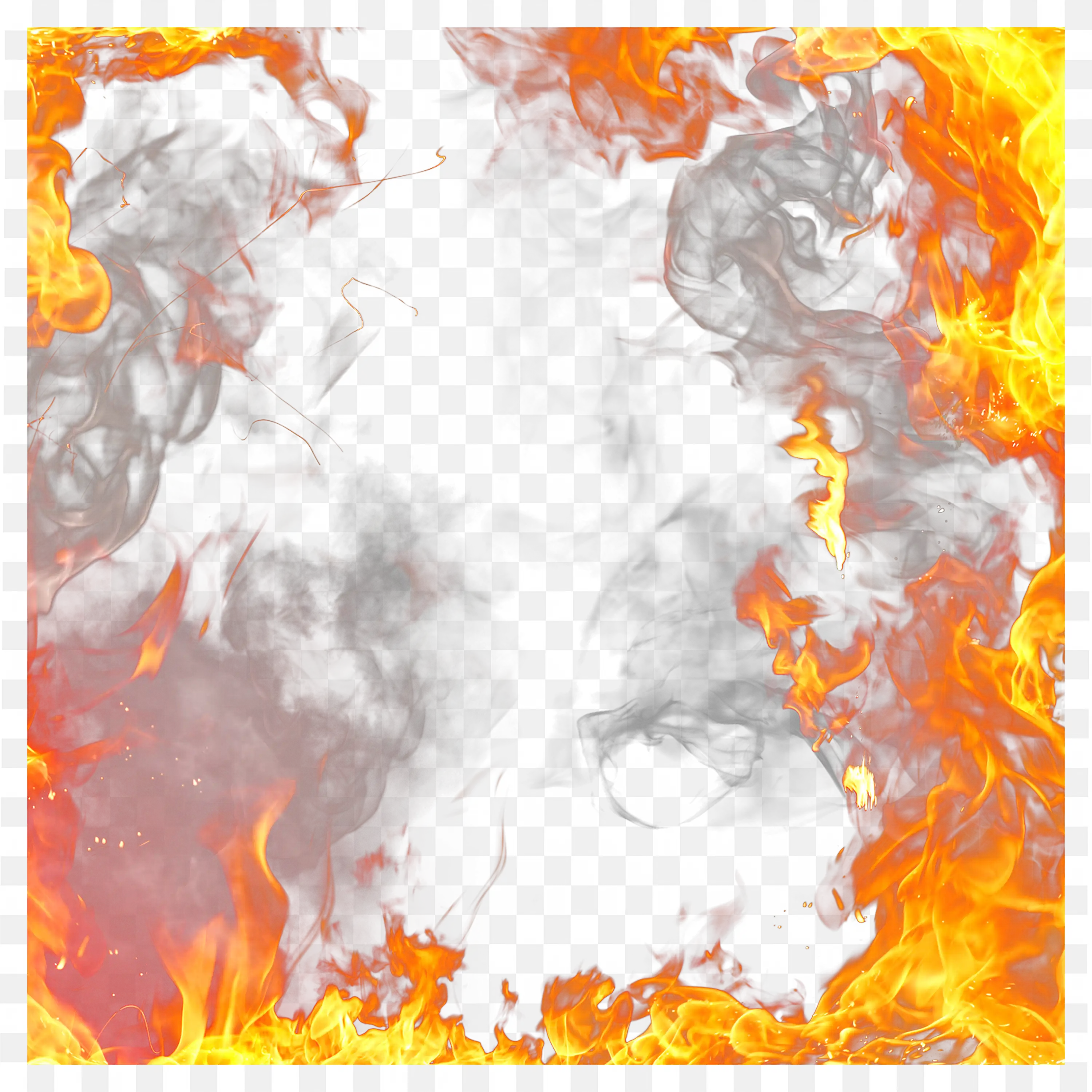 Yellow Orange Fire Texture Background Frame with Smoke