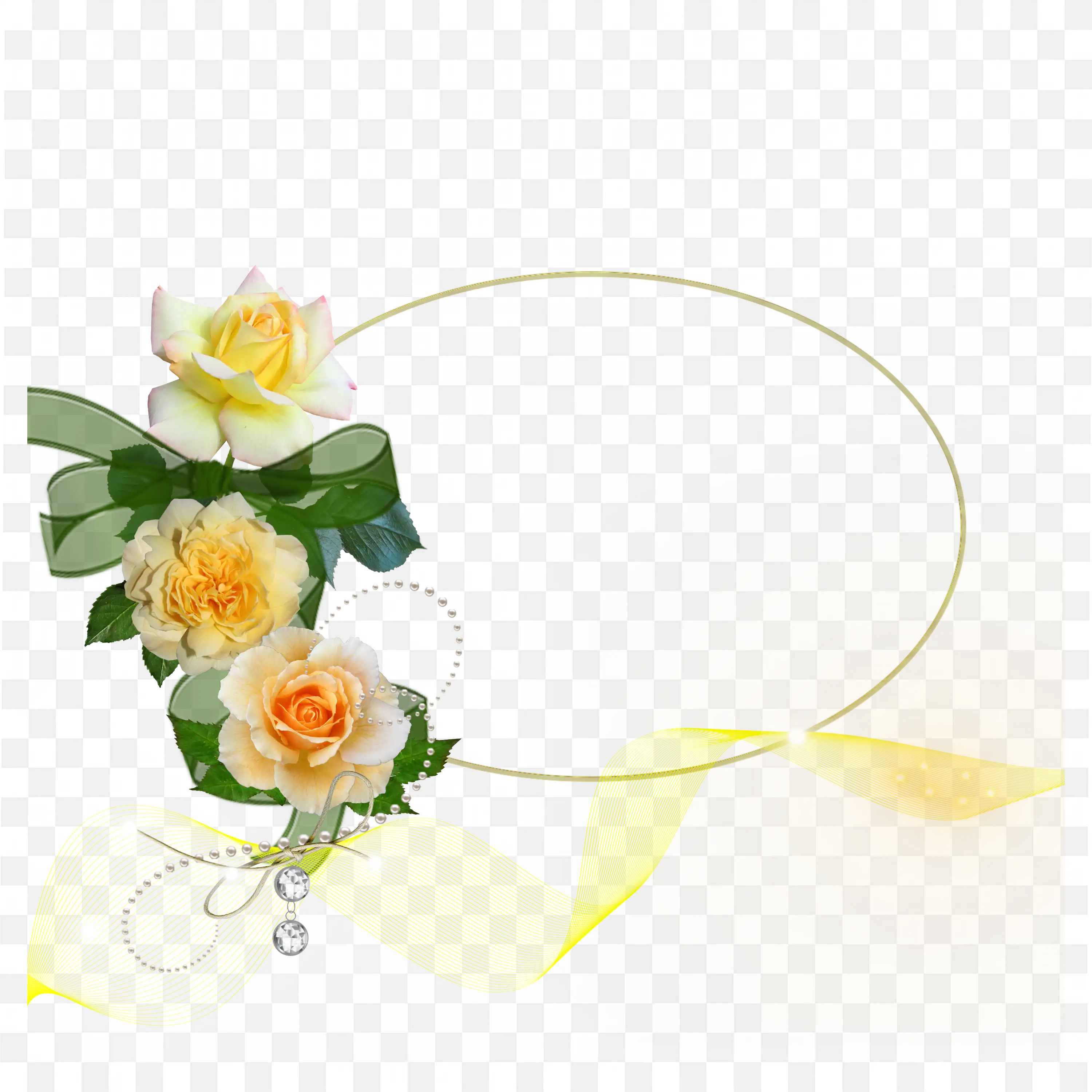 Yellow Rose Ribbon Frame with Oval White Space Center