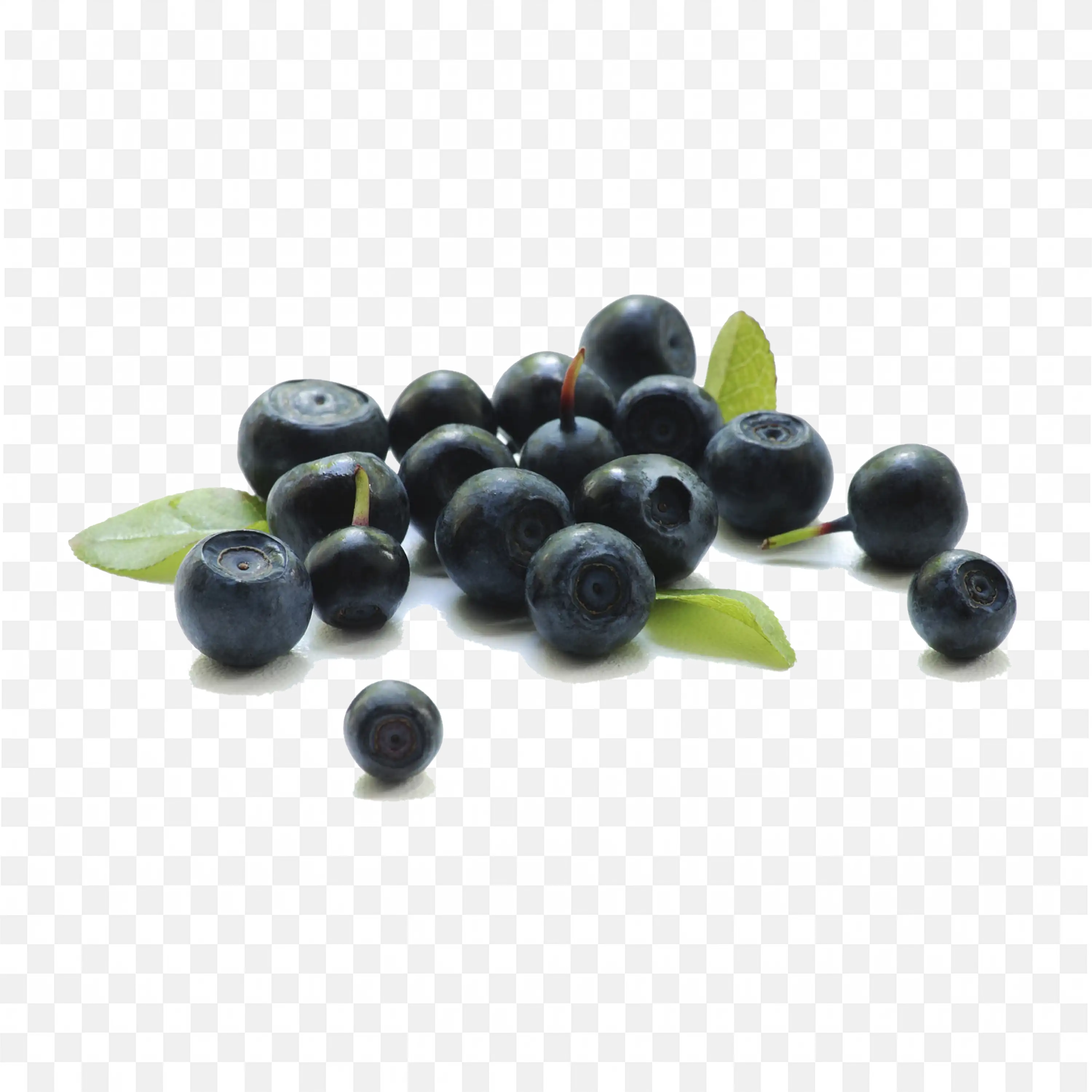 Blueberries with Green Leaves Grouped On Clean Background