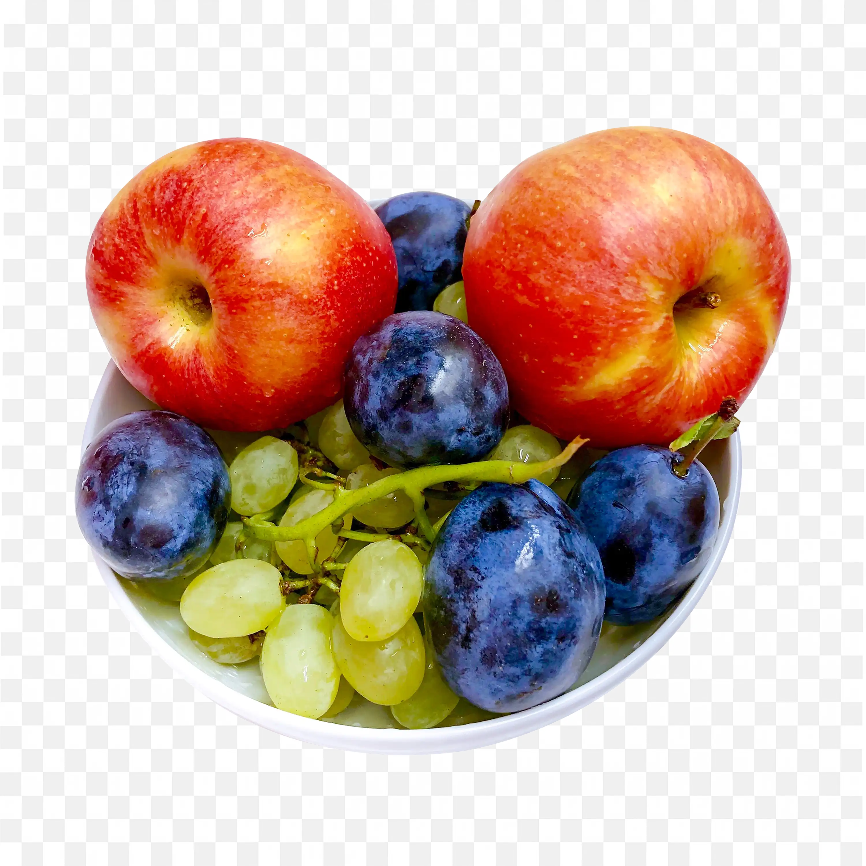 Bowl of Fruits Like Apples Berries and Grapes Png Free