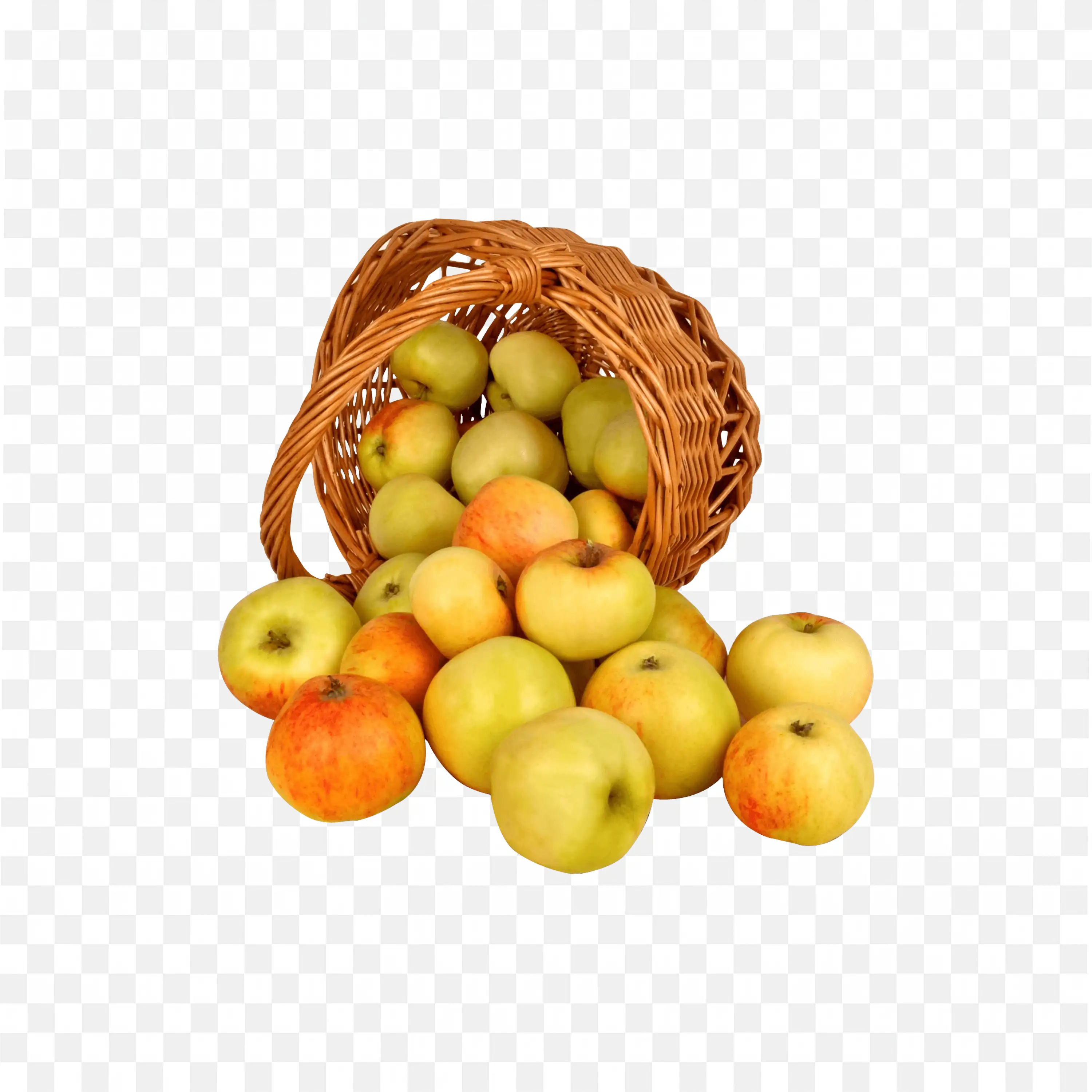 Bunch of Apples Falling from the Brown Basket Free Png Image