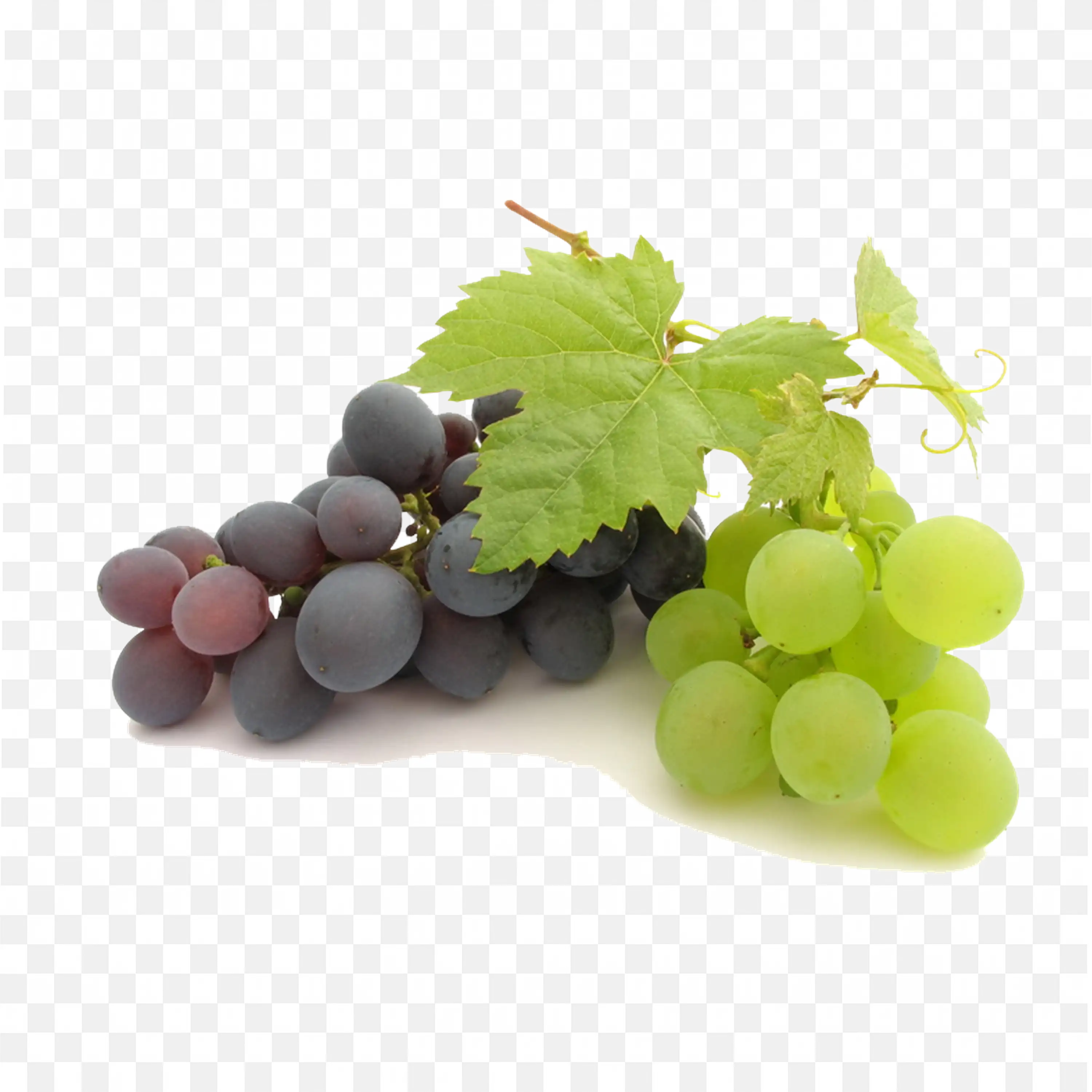 Bunch of Purple and Green Grapes with Their Leaves Free Png