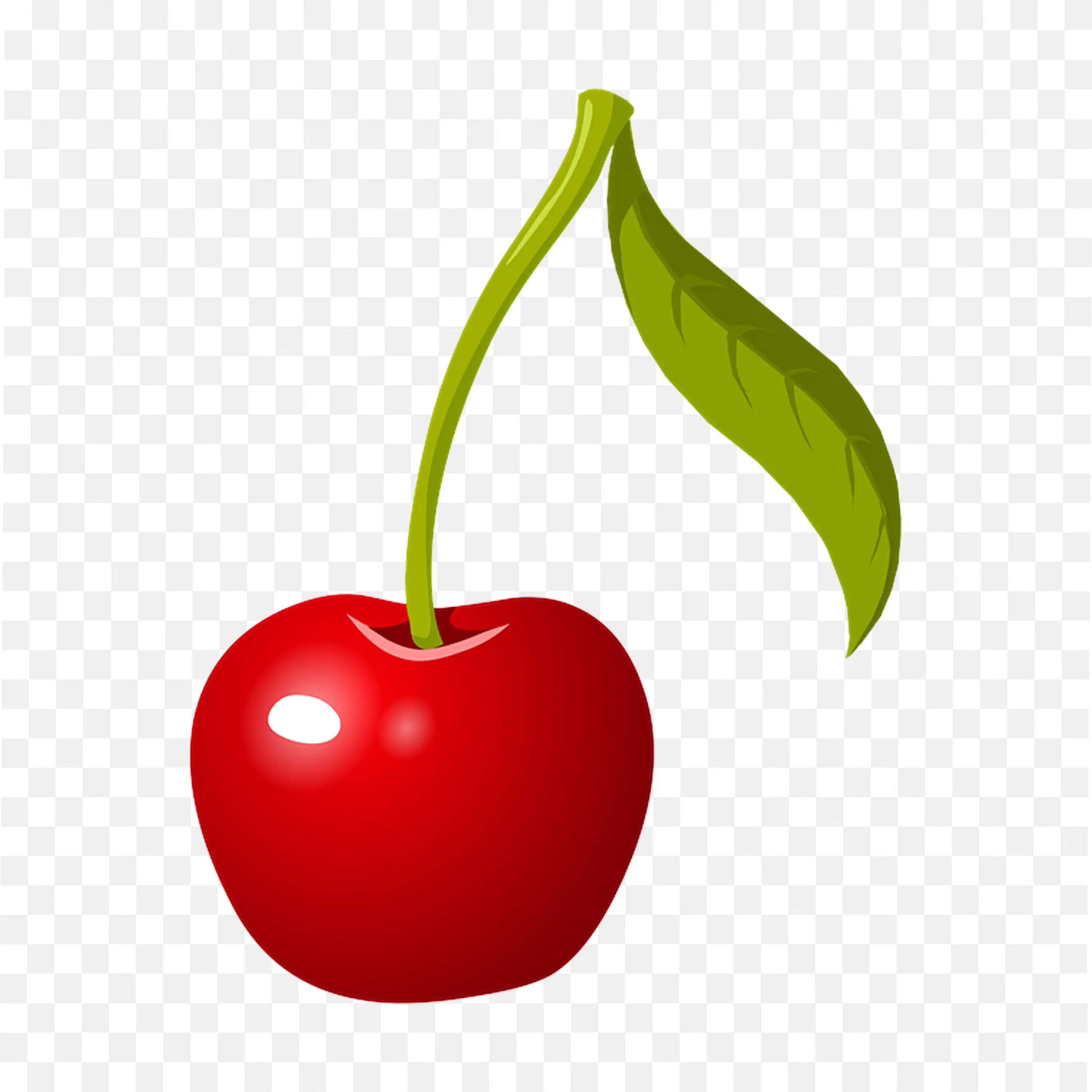 Cartoon Bright Red Cherry with Green Stem Png Image Free