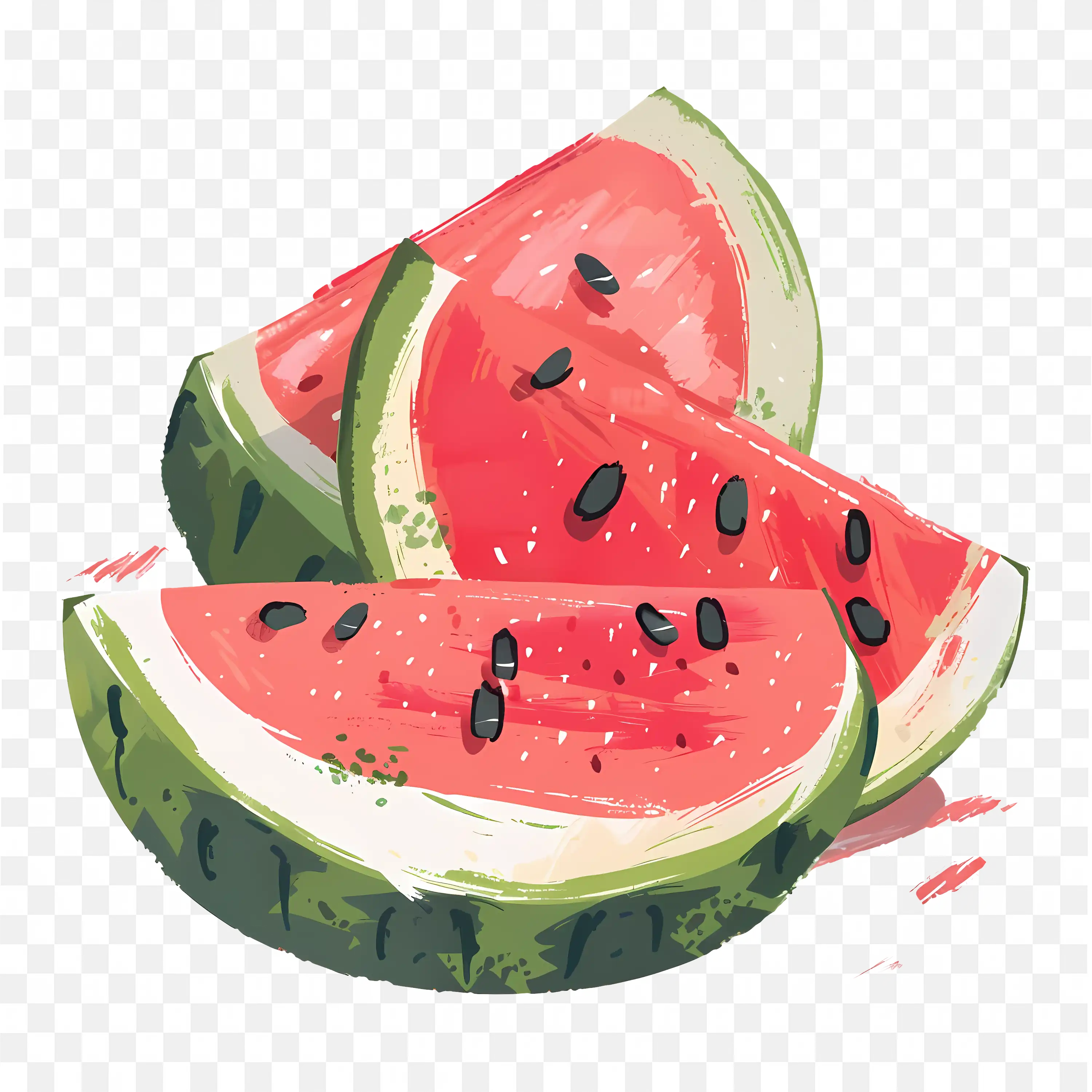 Cartoon Watermelon Slice with Red Pulp and Seeds Png Free