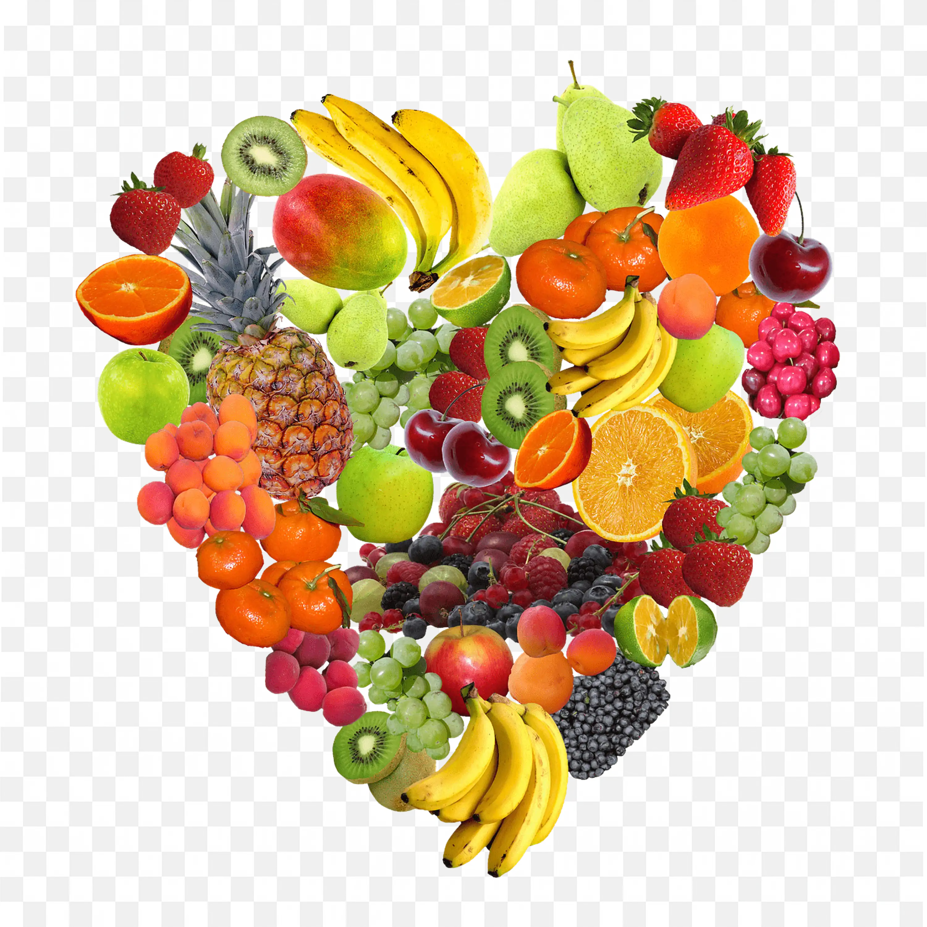 Colourful Artistic Heart Shape of Mixed Fruit Png Free