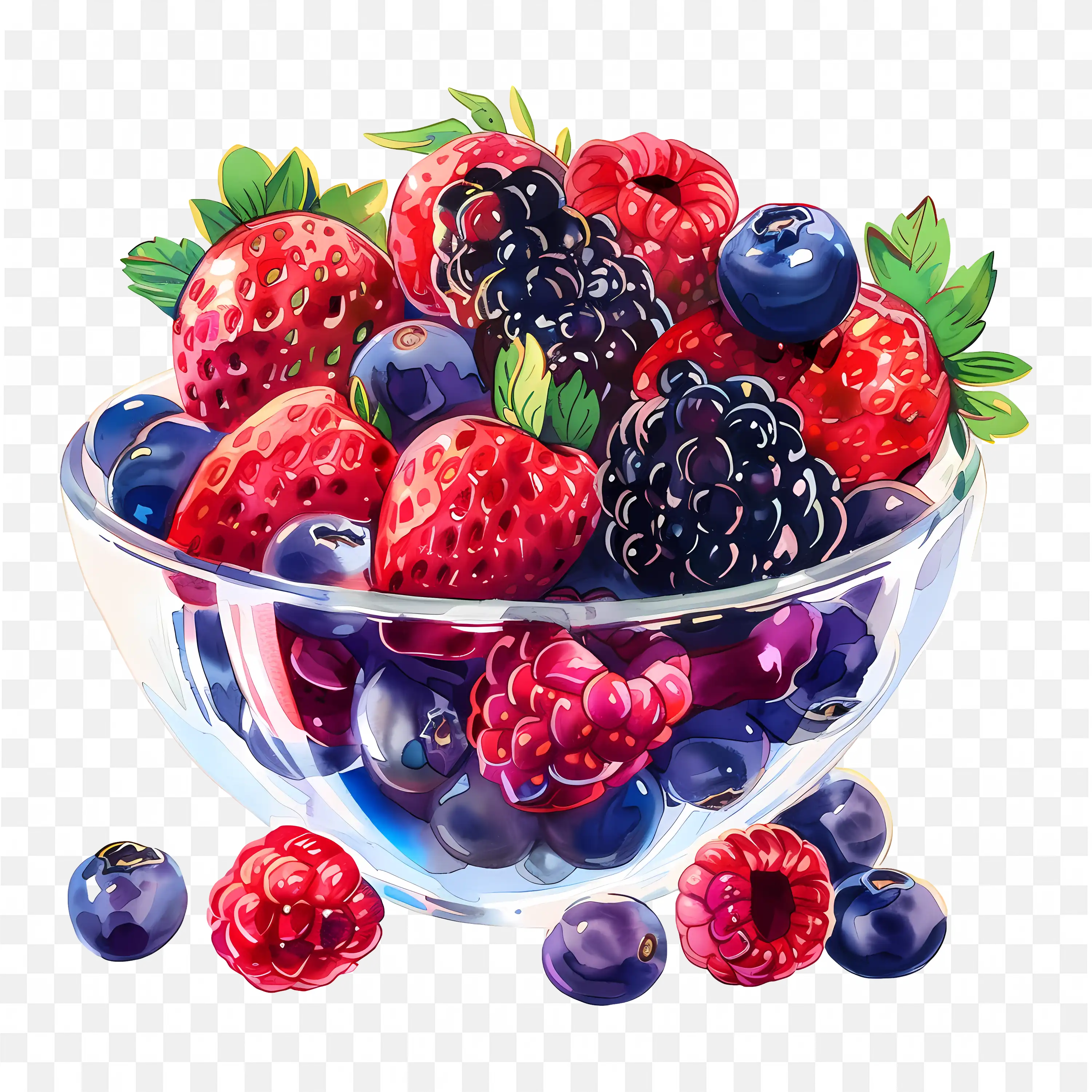Colourful Bowl with Mixed Blueberries and Raspberries Free Png