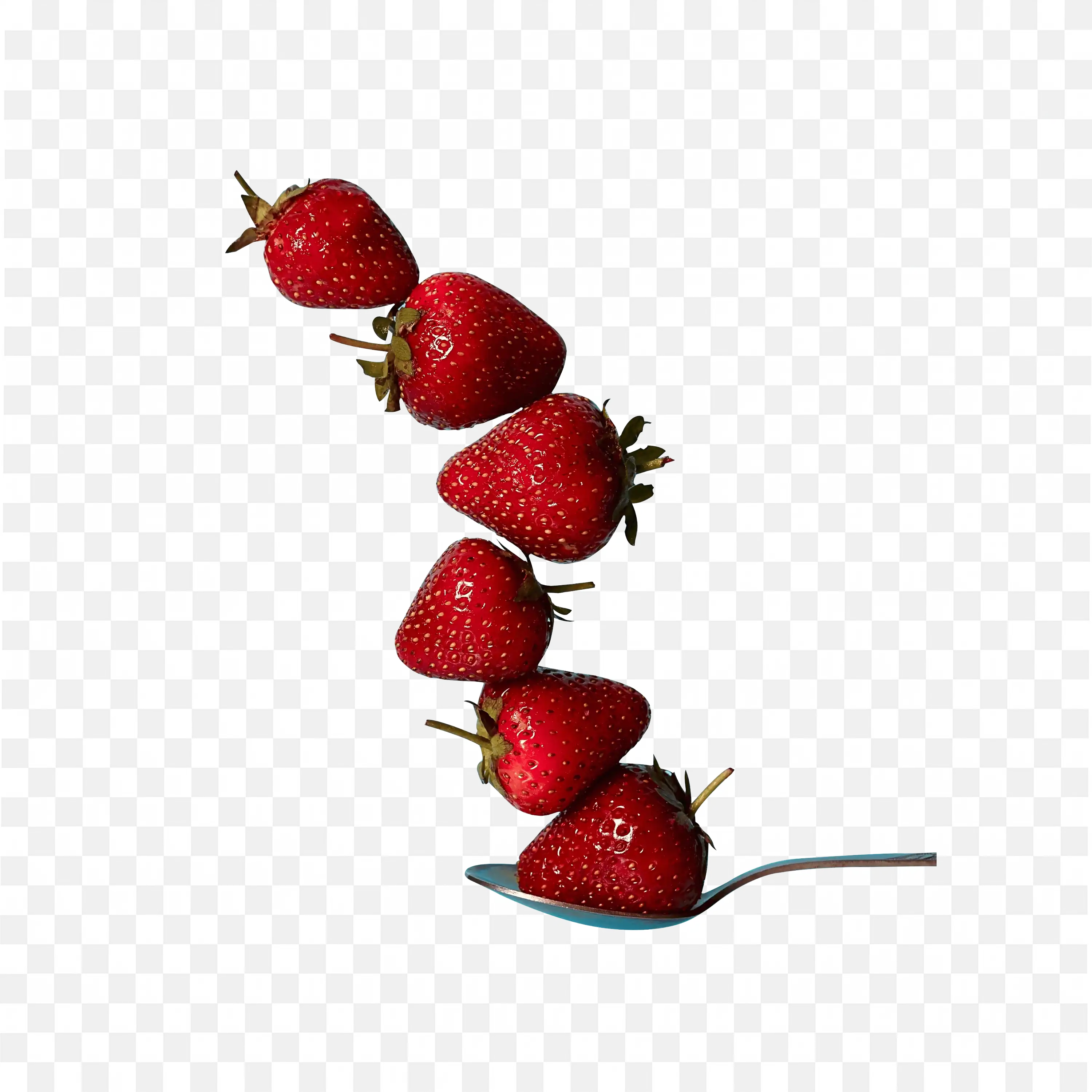 Creative Juicy Strawberries Stacked On Silver Spoon Png