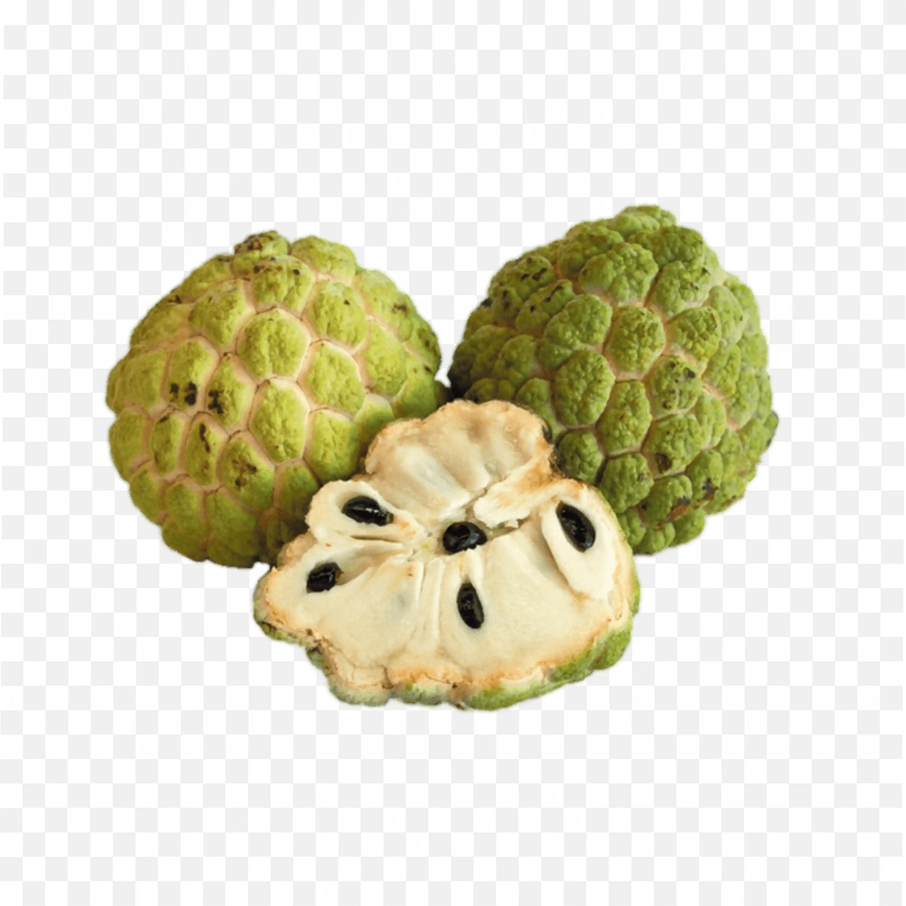 Custard Apple with White Inner Flesh and Black Seeds Inside