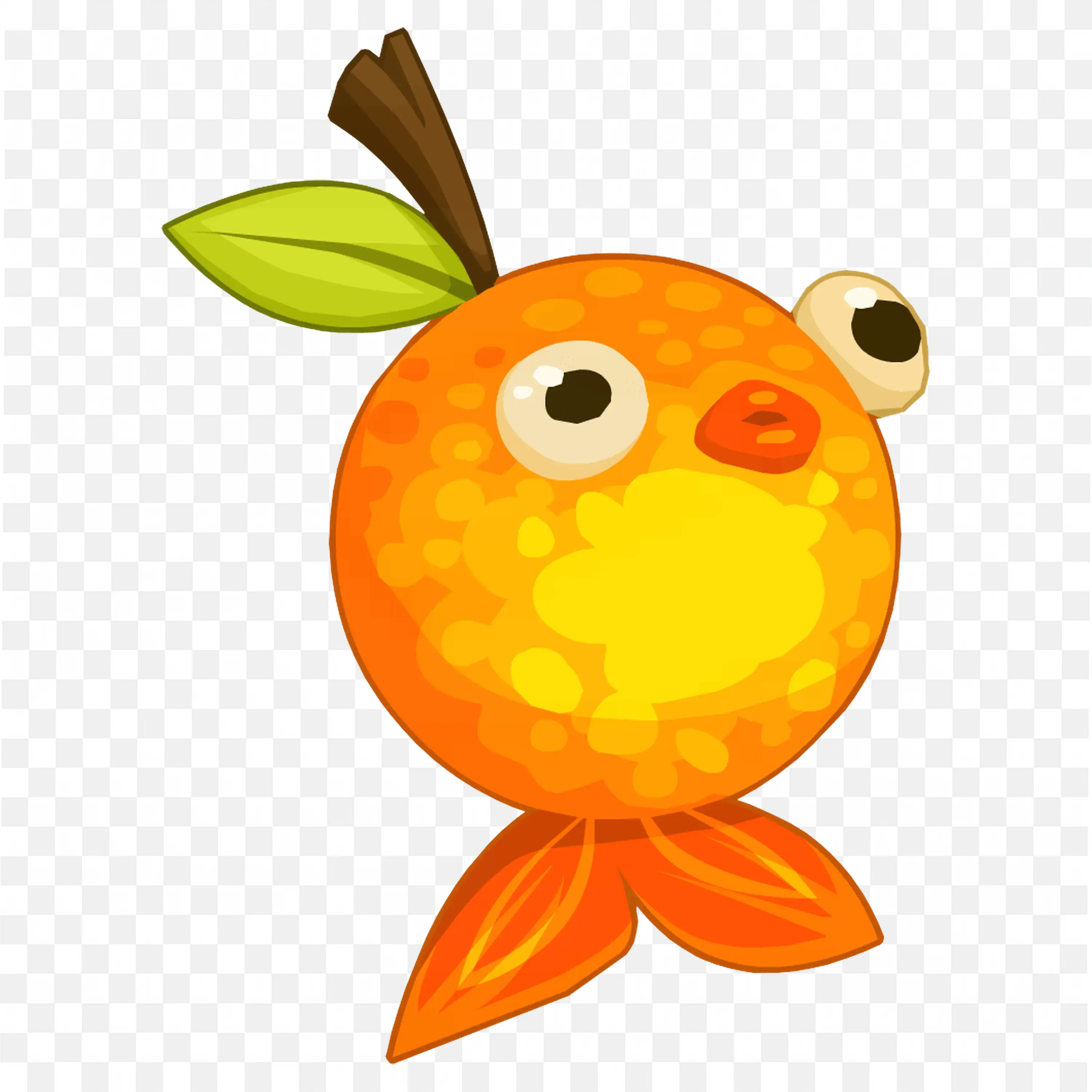 Cute Cartoon Orange Fish with Green Leaf Fin and Orange Legs