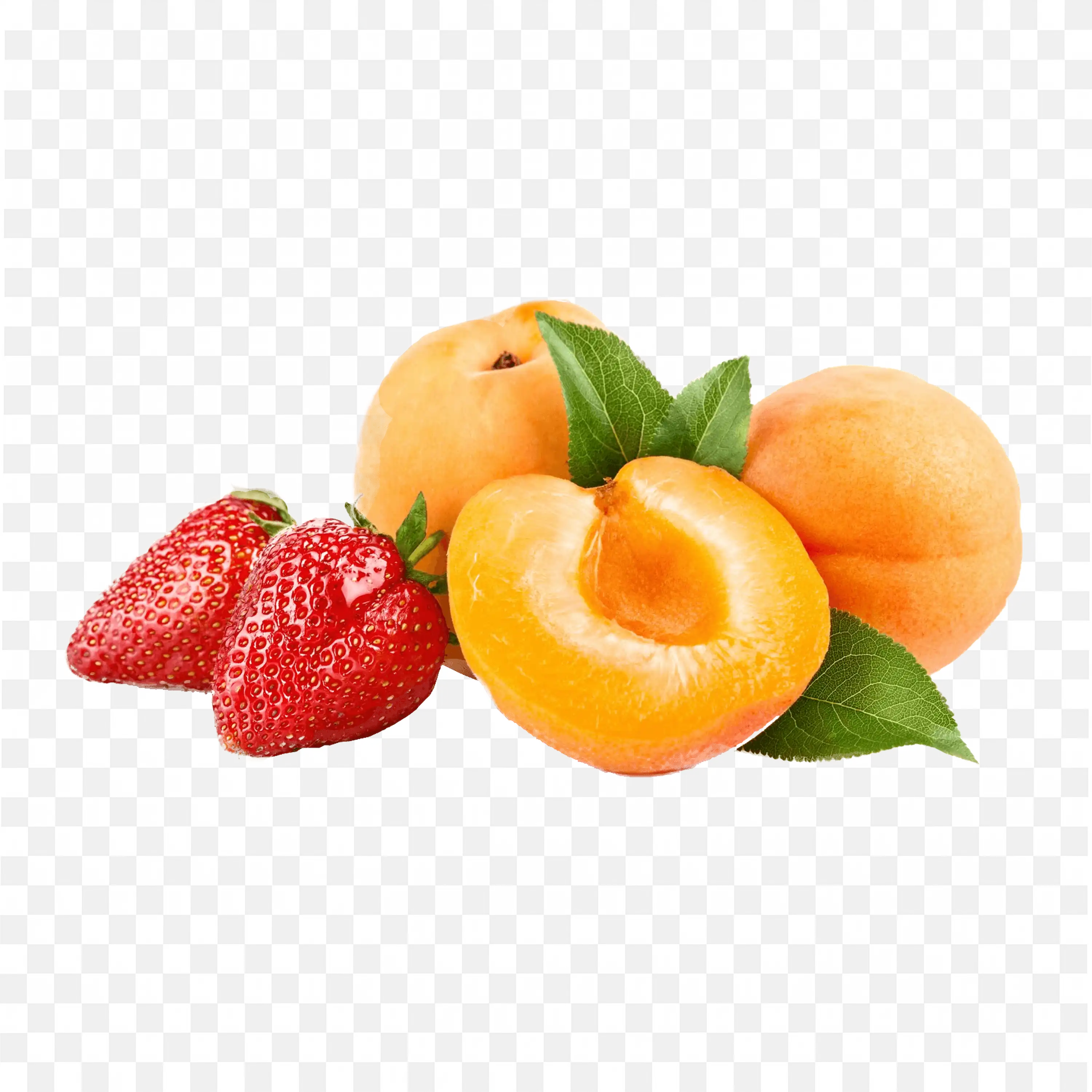 Fresh Mixed Apricots with Leaves and Strawberries Free Png