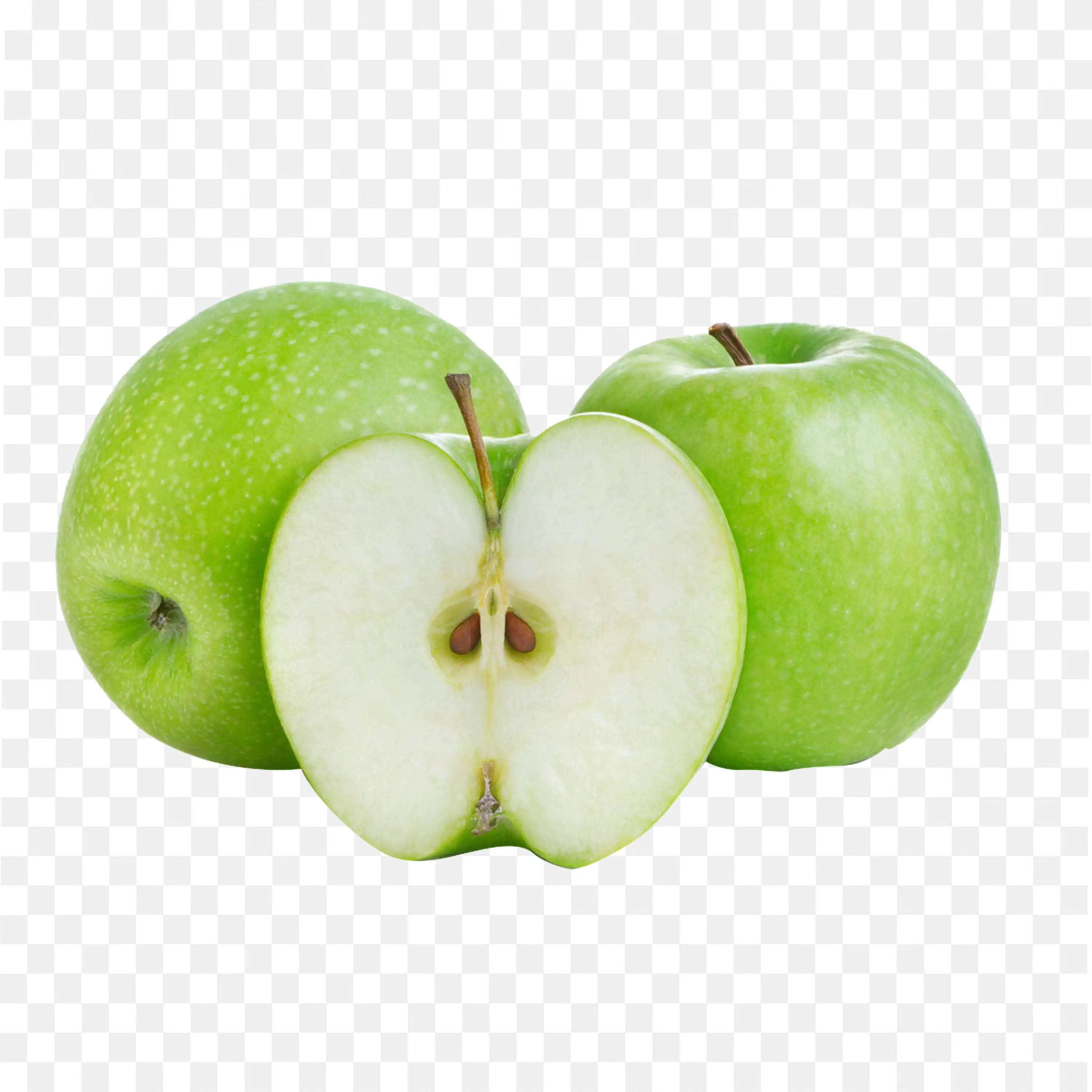 Fresh Whole and Sliced Green Apples with Seeds Inside Png