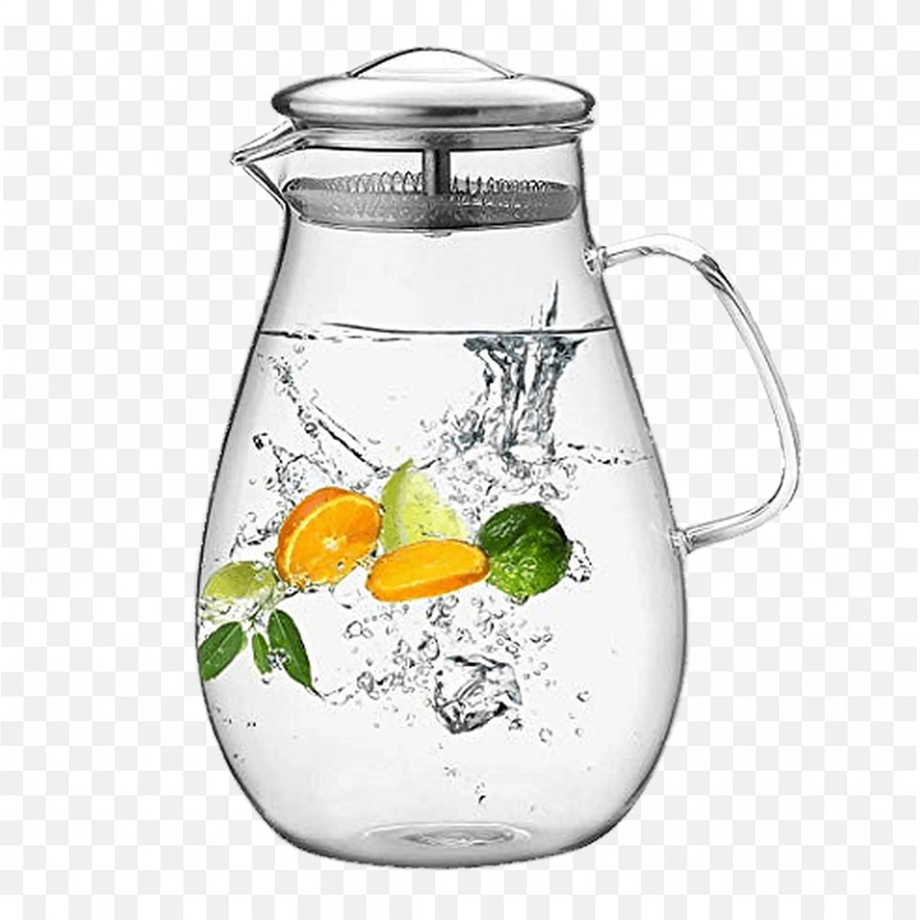 Glass Jug Filled with Fresh Lemon Infused Water with Ice