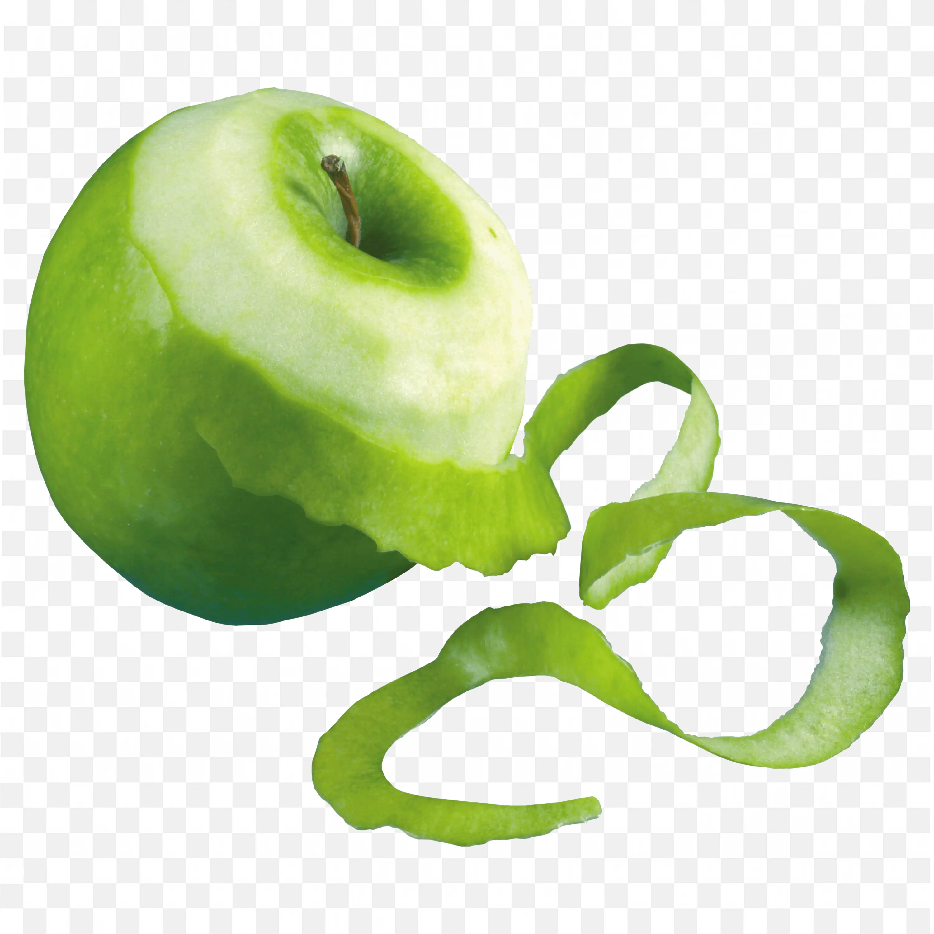 Green Apple with Long Curling Skin Half Removed Png Download