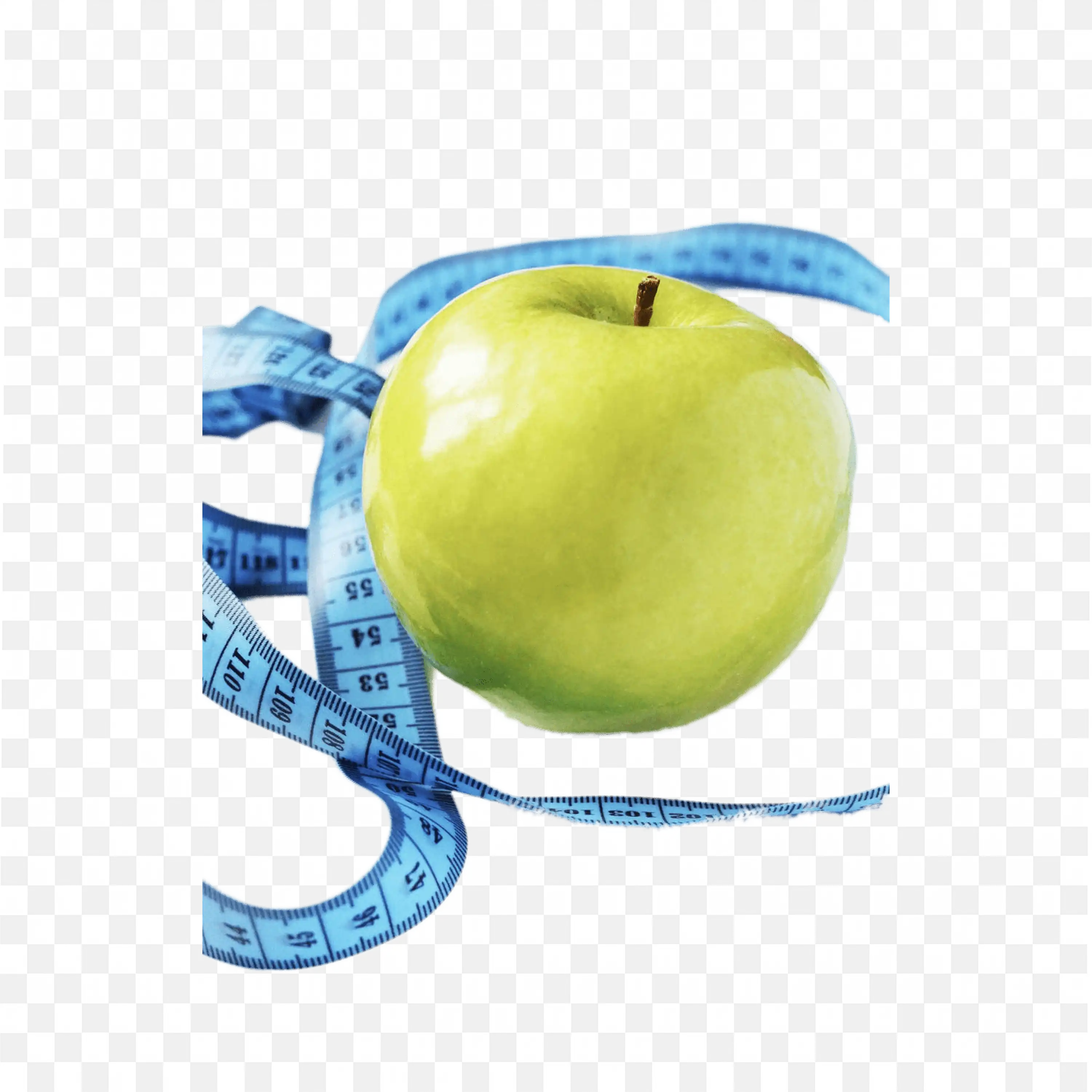 Green Apple Wrapped in a Blue Measuring Tape Png Image