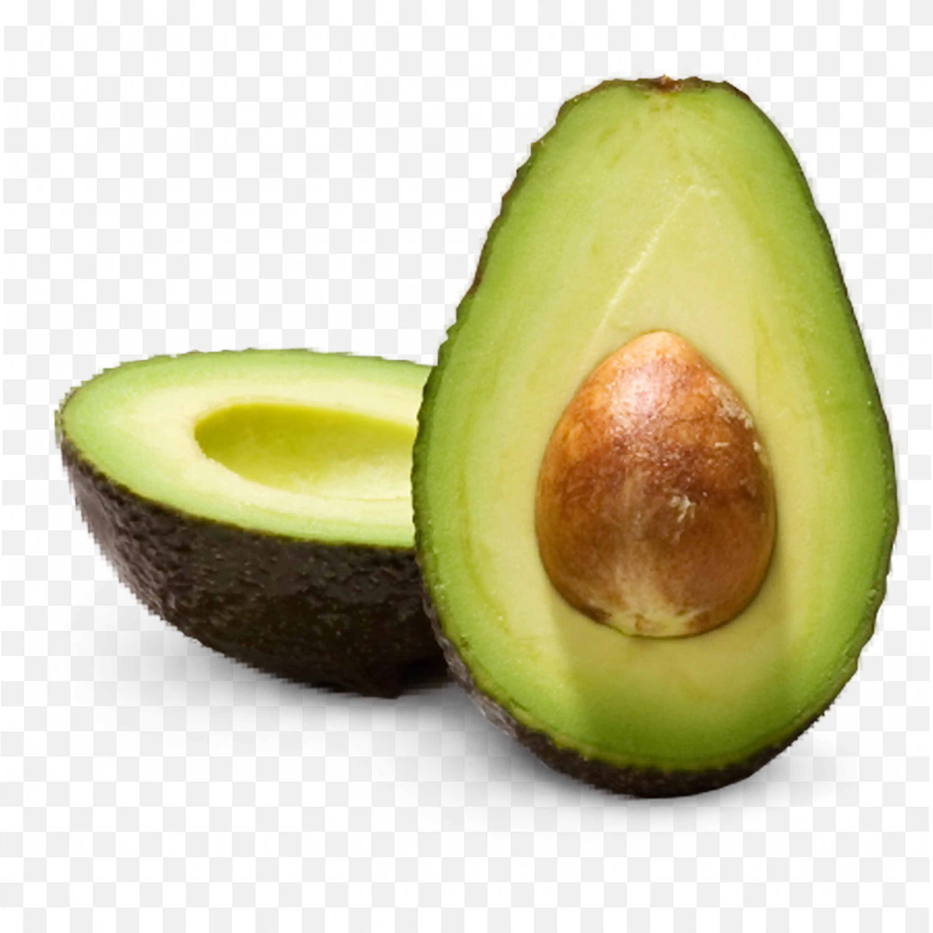 Green Avocado with Brown Seed and Soft Flesh Inside Png