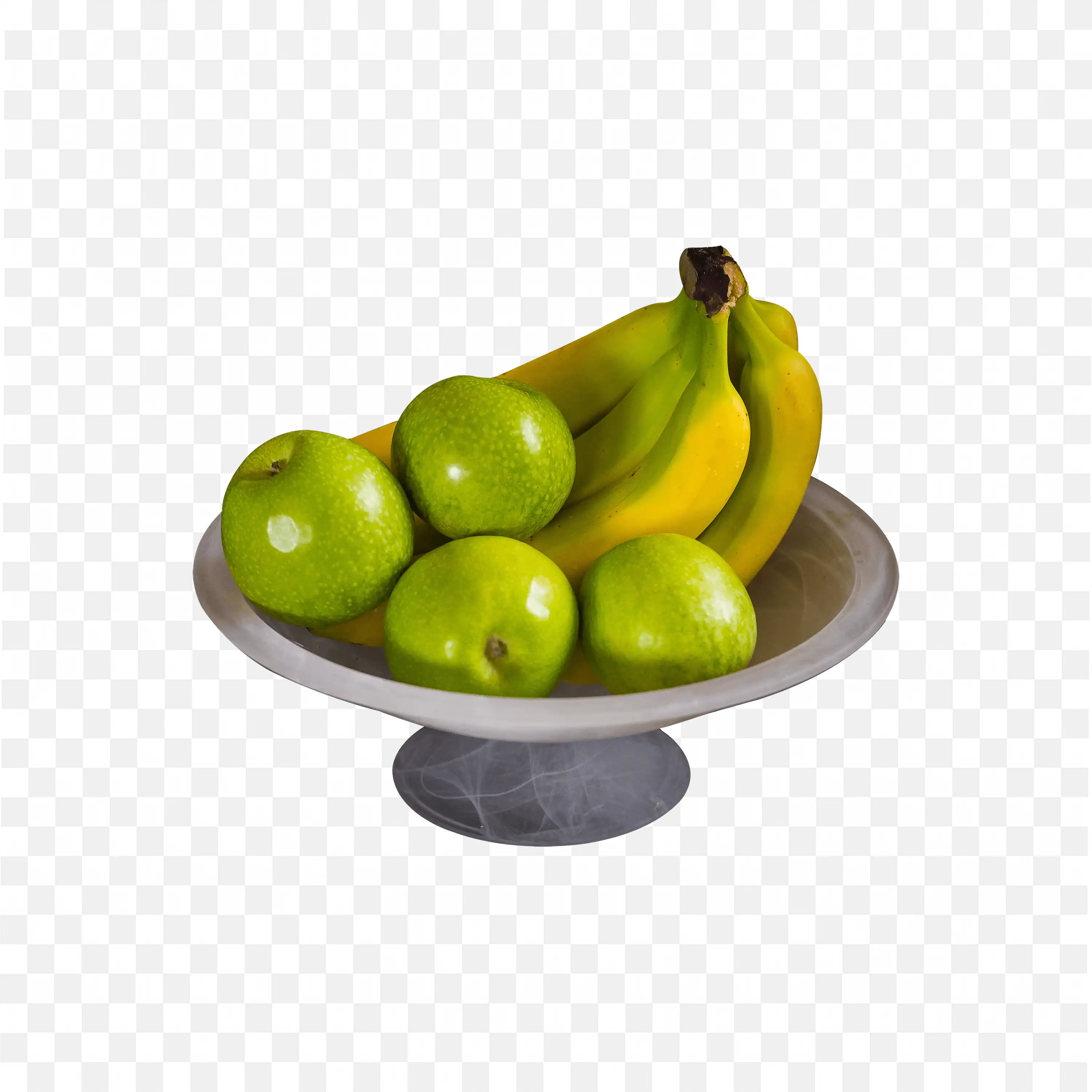 Group of Bananas and Green Apples On Marble Fruit Stand