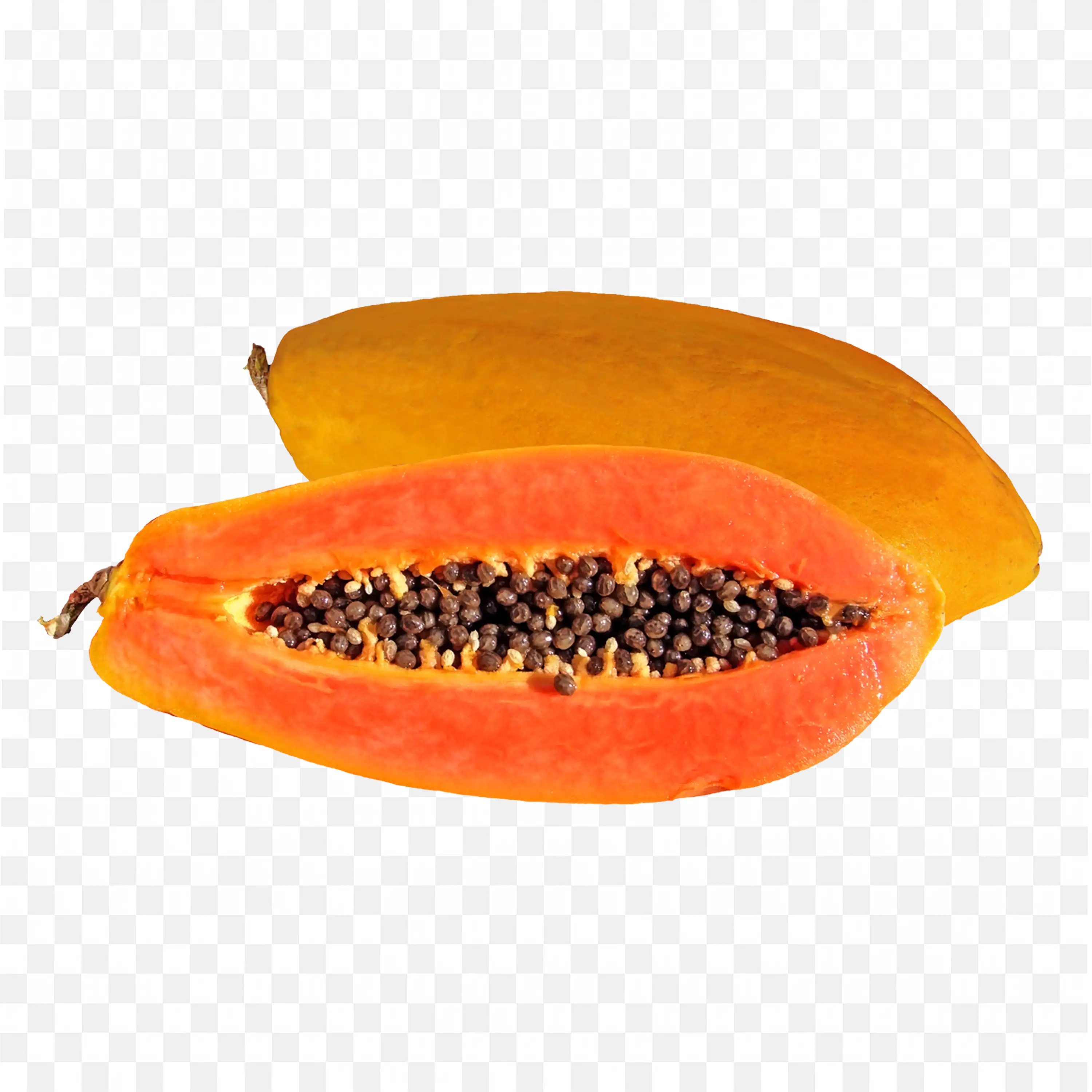 Opened Papaya with Black Seeds and Orange Flesh Png Download