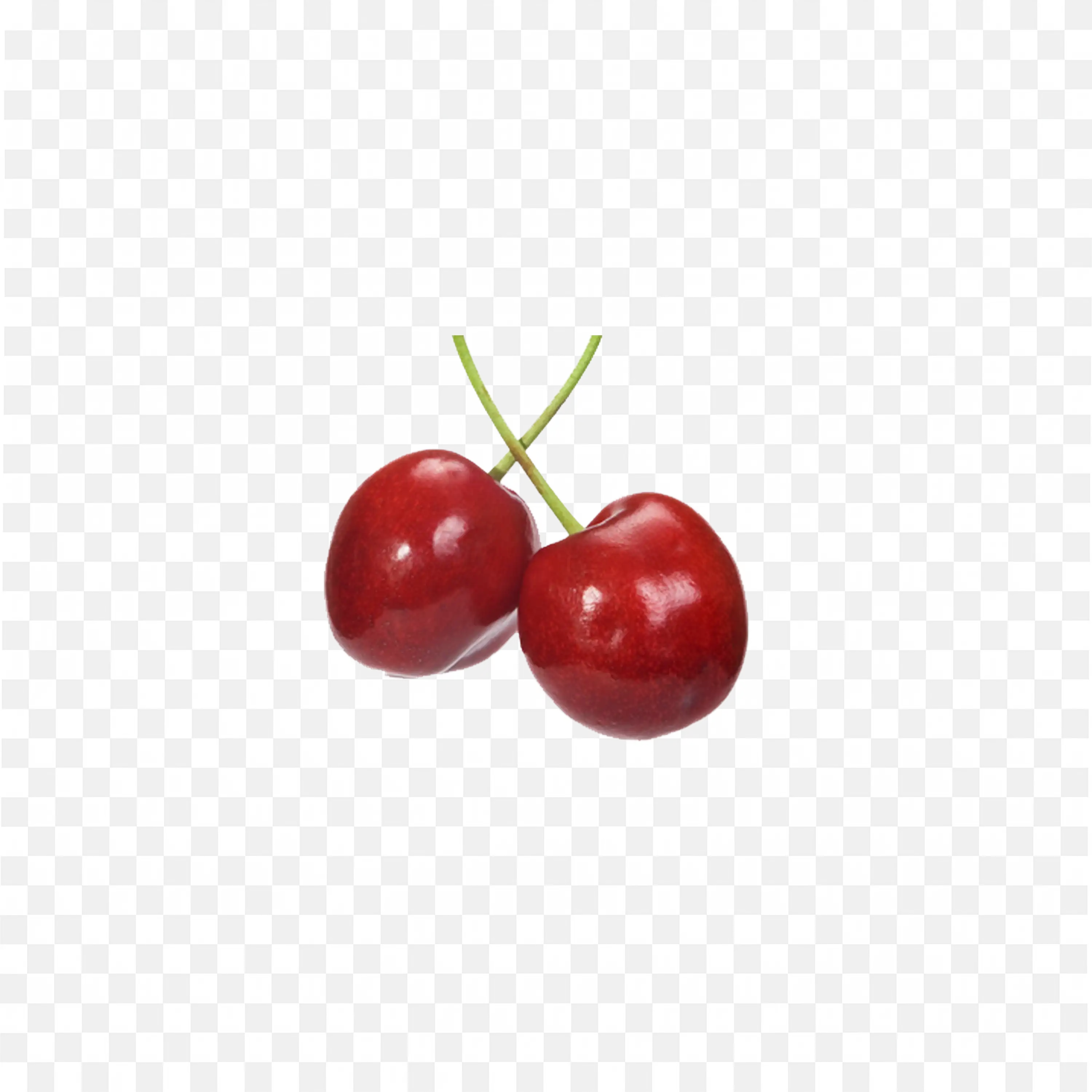 Pair of Red Tiny Cherries with Green Stems Png Image
