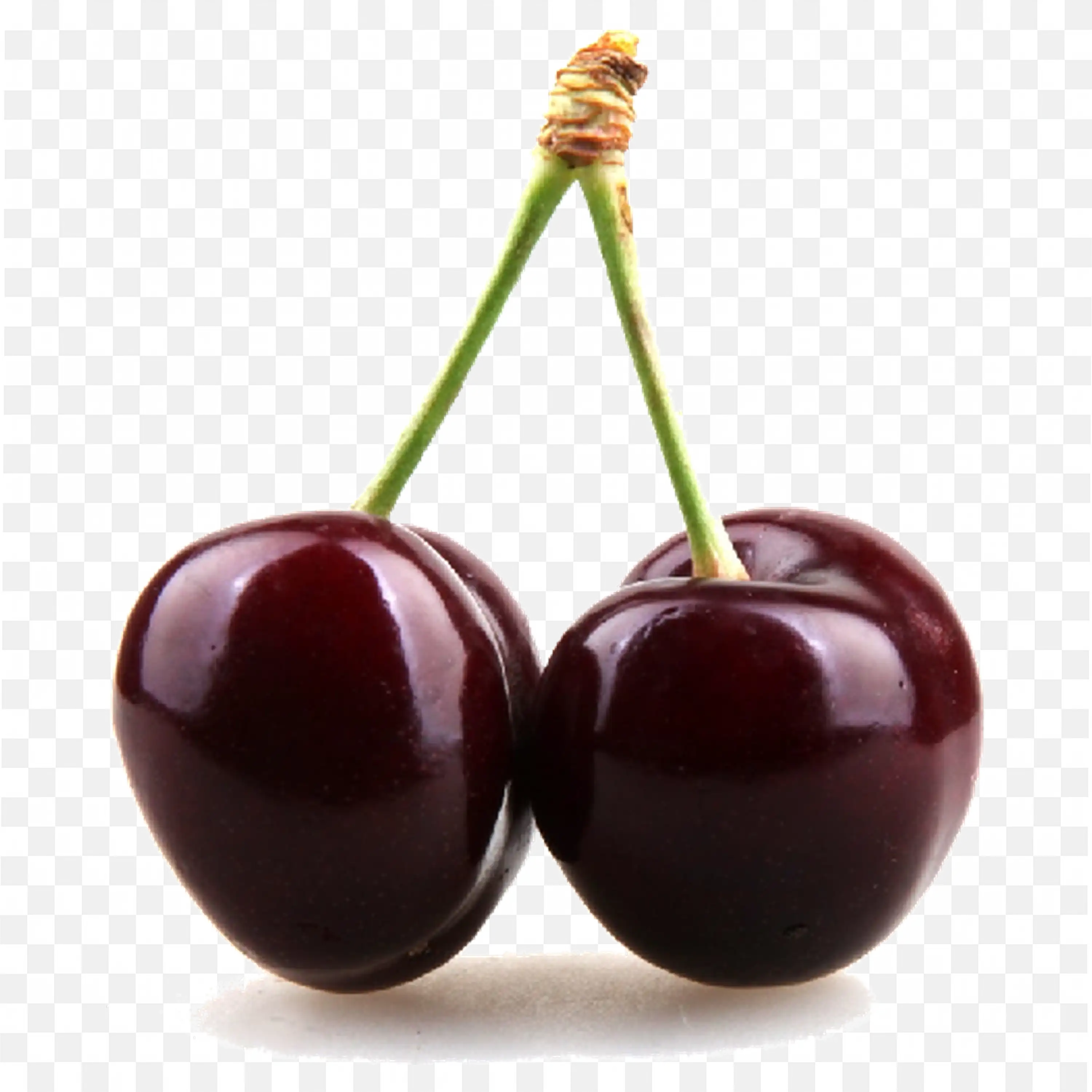 Pair of Shiny Cherries Attached to Same Short Stem Png