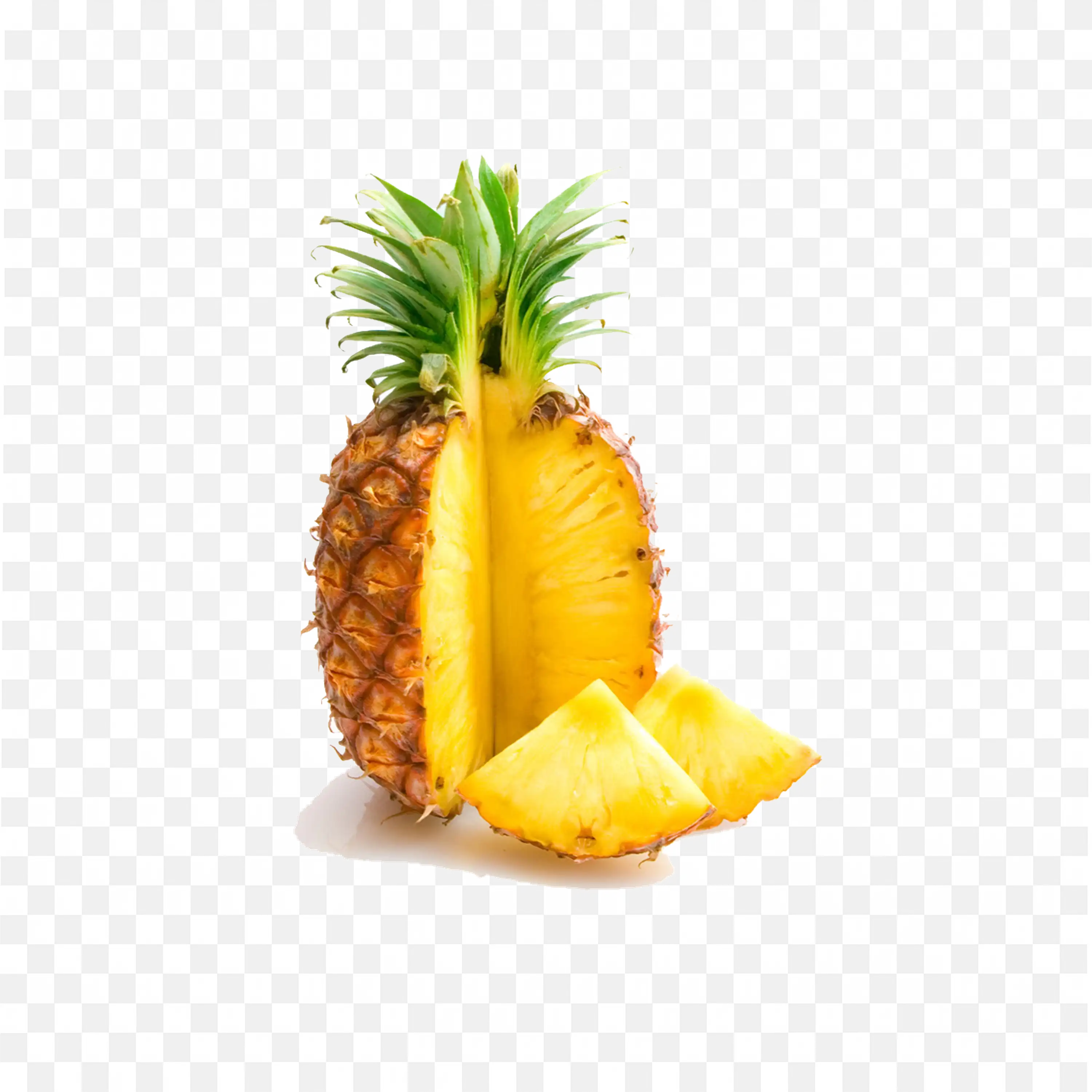 Download Pineapple with Golden Yellow Flesh and Leaves Png