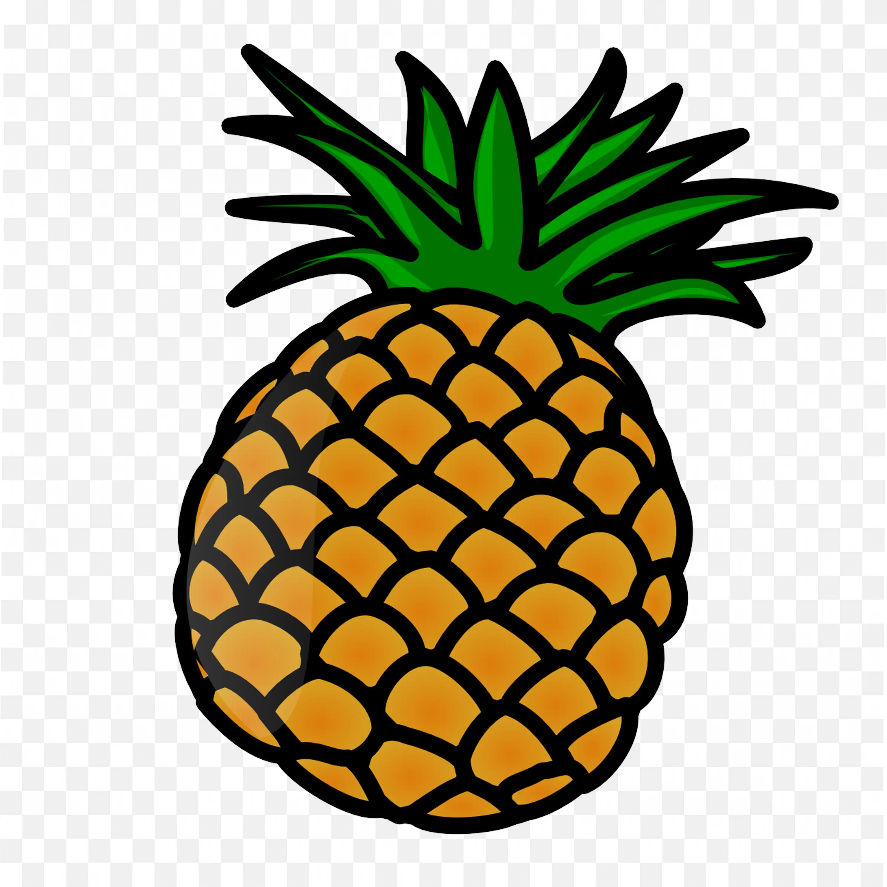 Pineapple Graphic with Green Leaves Like Crown On Top Png