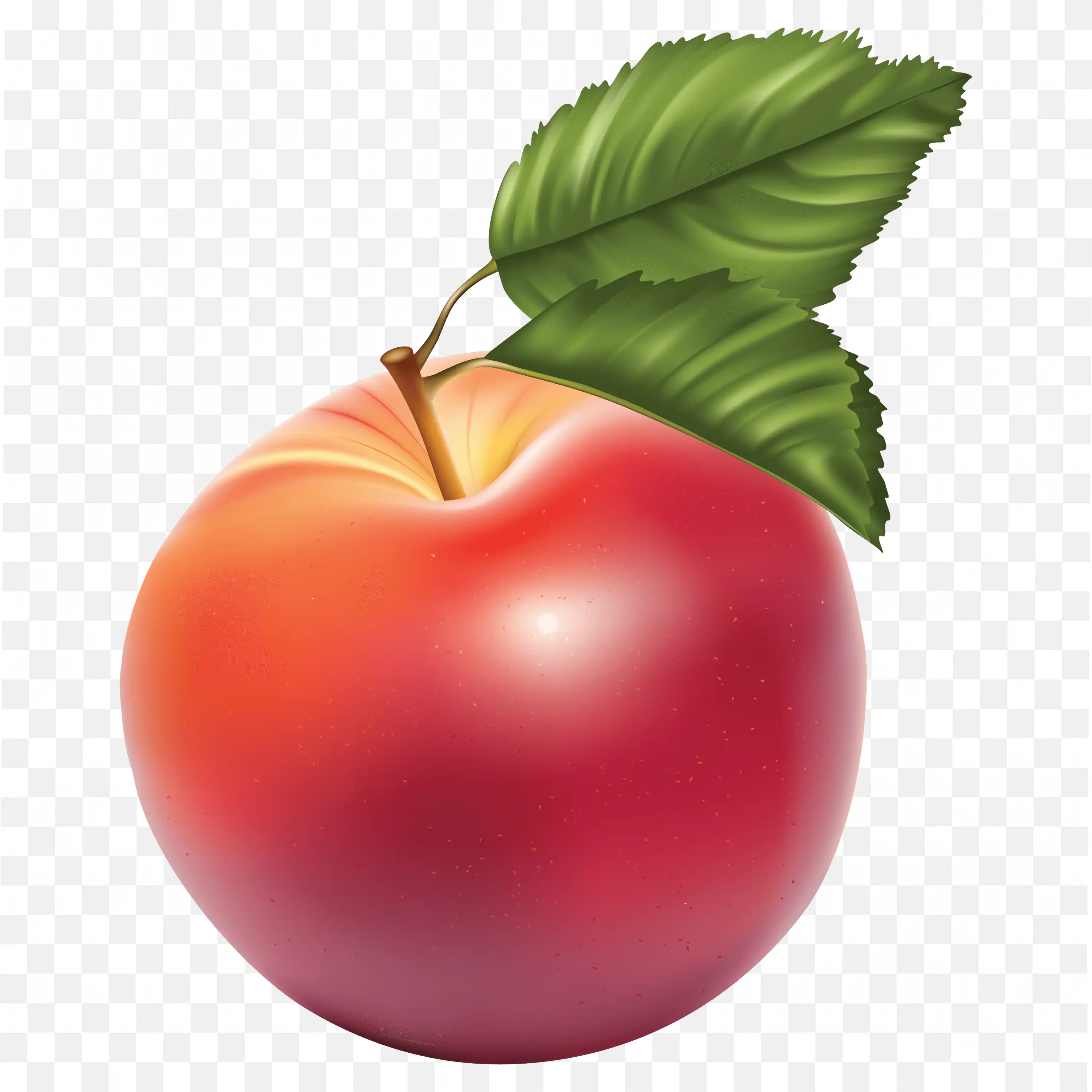 Red Peach with Green Leaf Attached On Smooth Skin Free Png