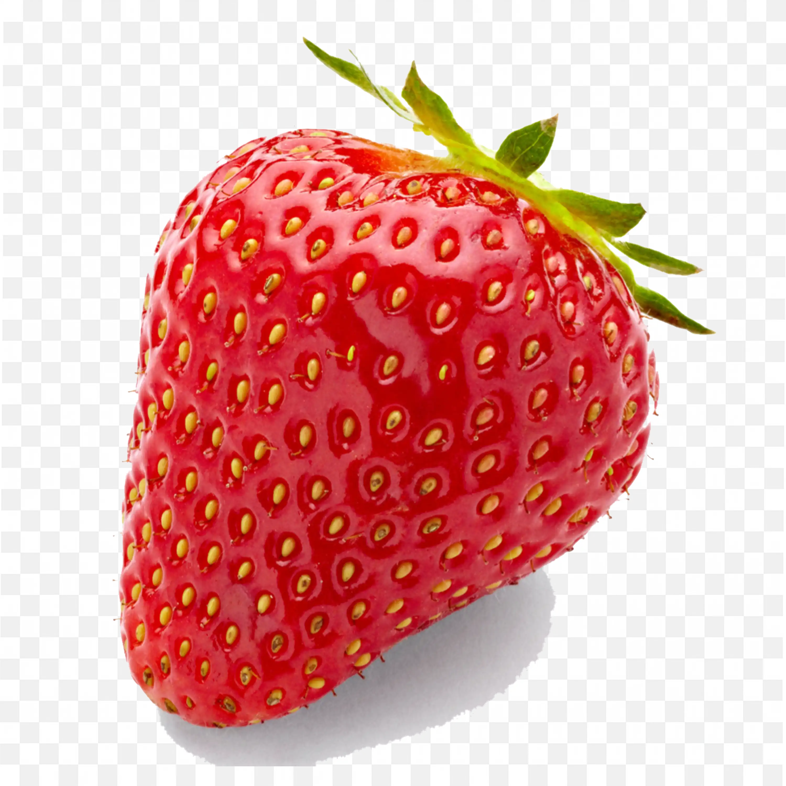 Red Strawberry with Green Stem and Yellow Tiny Seeds Png