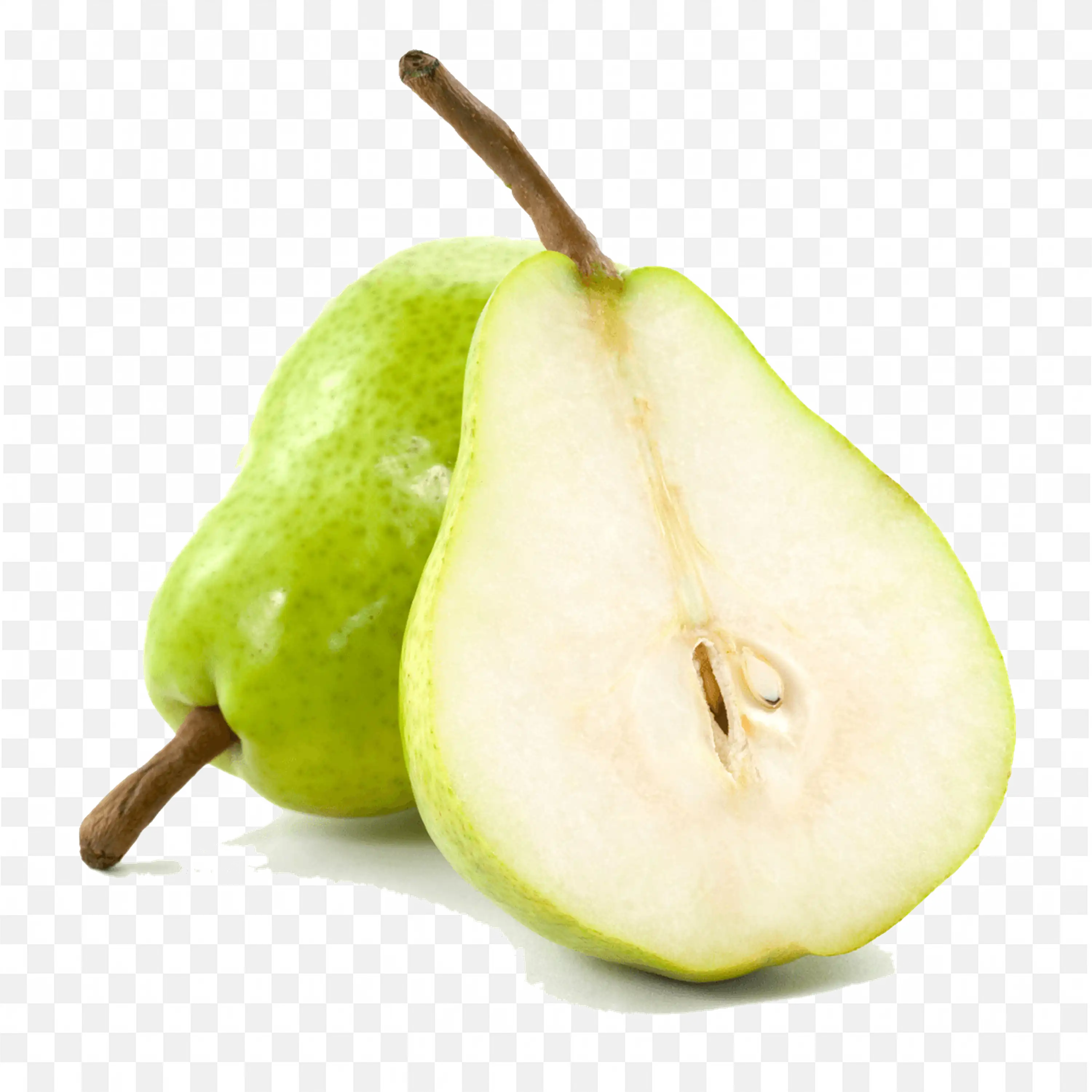Sliced Pear with Fresh Green Leaves and White Flesh Png