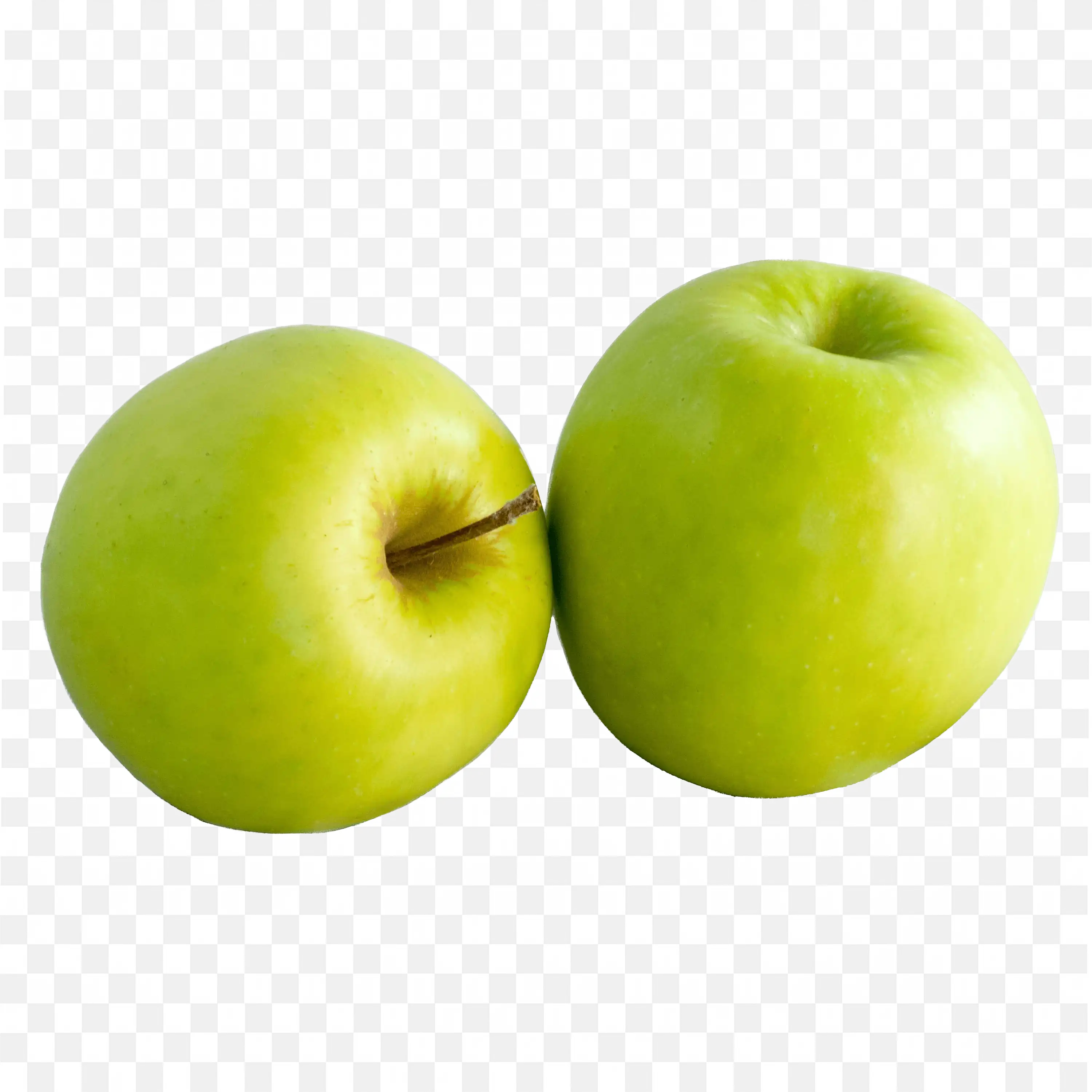 Two Fresh Green Apples On Side By Side with Stem Png Free
