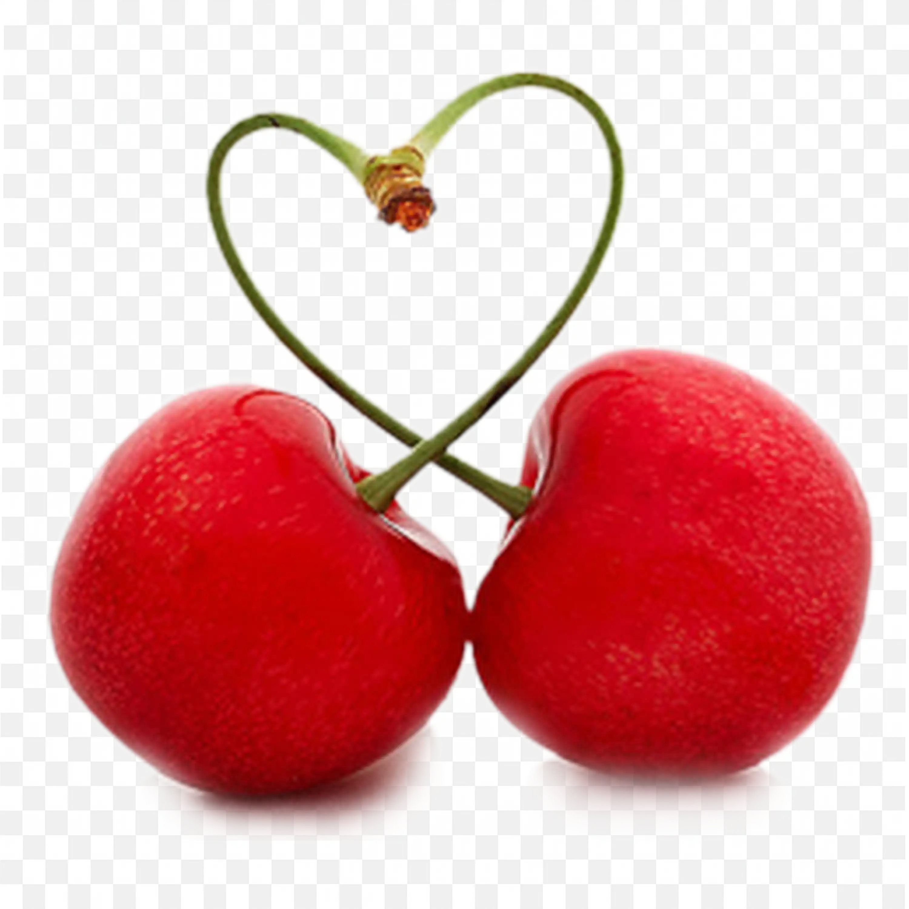 Two Red Cherries Joined By Stems to Form a Heart Design